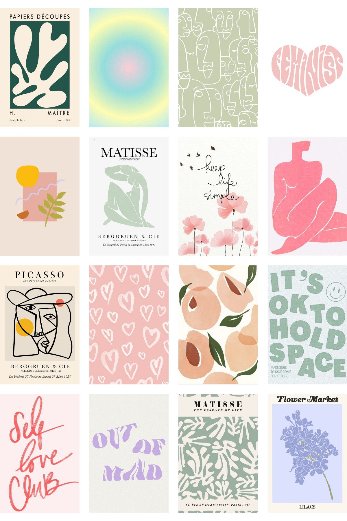 Boho Poster Seti - Arkası Yapışkanlı Poster Seti - 70 Adet Poster Kolaj Seti - Kutulu Set
