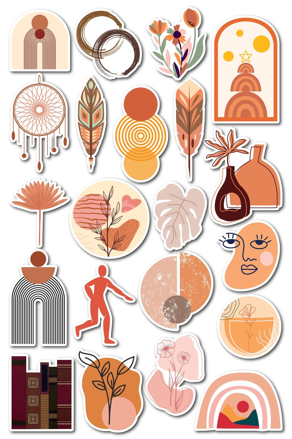 Boho Temalı Sticker Seti - 20 Adet Etiket Seti- Telefon, Tablet, Defter Laptop Uyumlu Etiket
