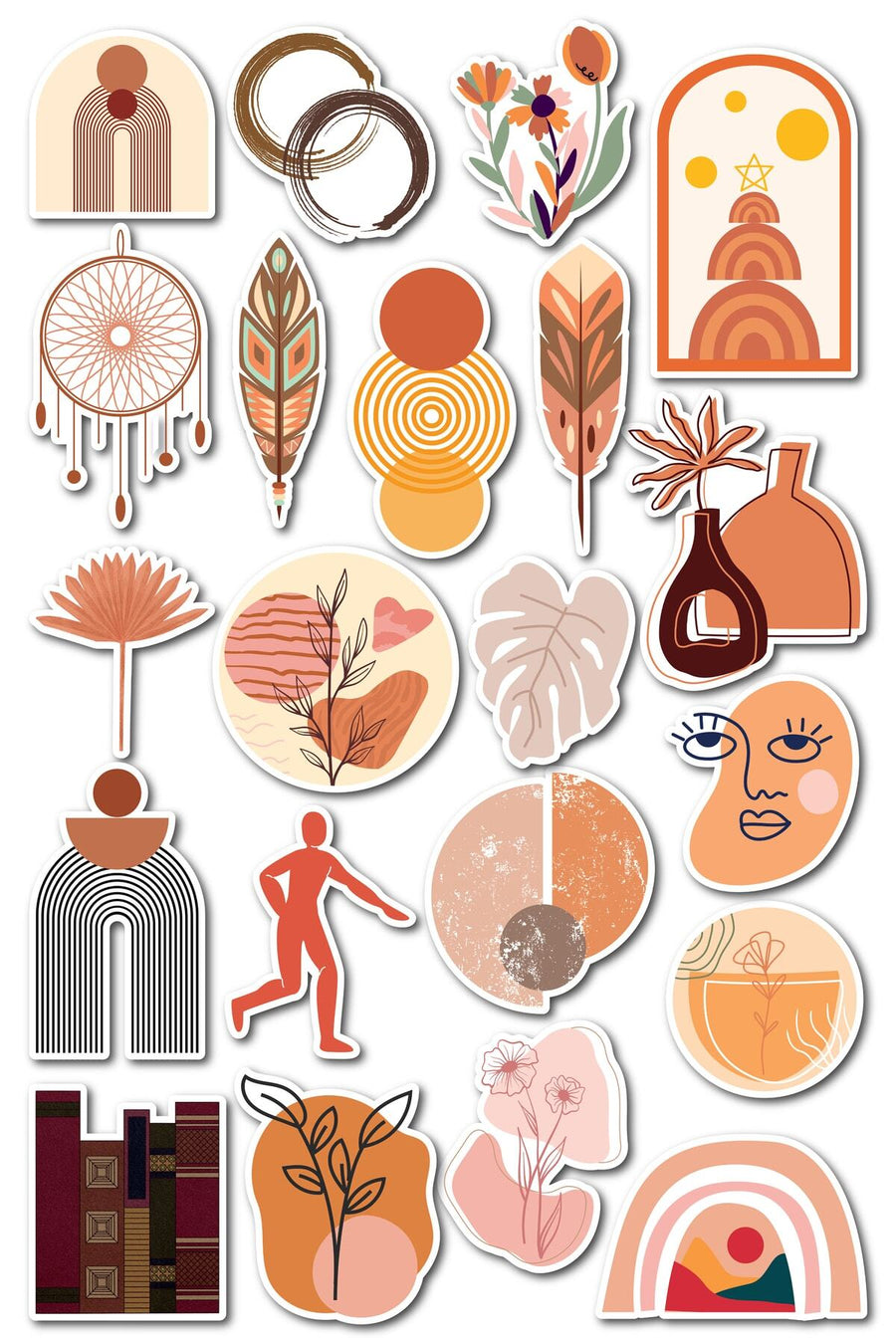 Boho Temalı Sticker Seti - 20 Adet Etiket Seti- Telefon, Tablet, Defter Laptop Uyumlu Etiket