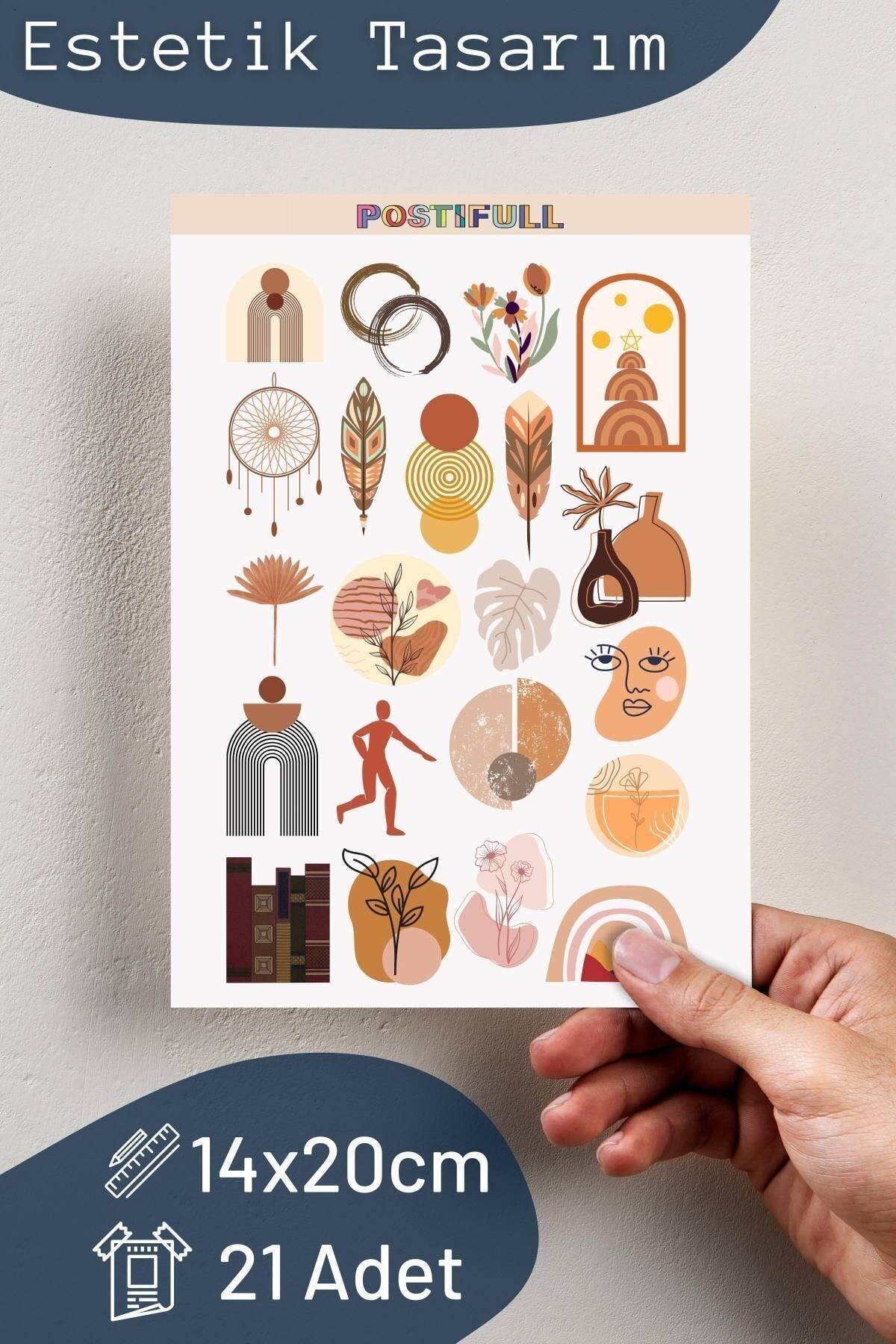 Boho Temalı Sticker Seti - 20 Adet Etiket Seti- Telefon, Tablet, Defter Laptop Uyumlu Etiket