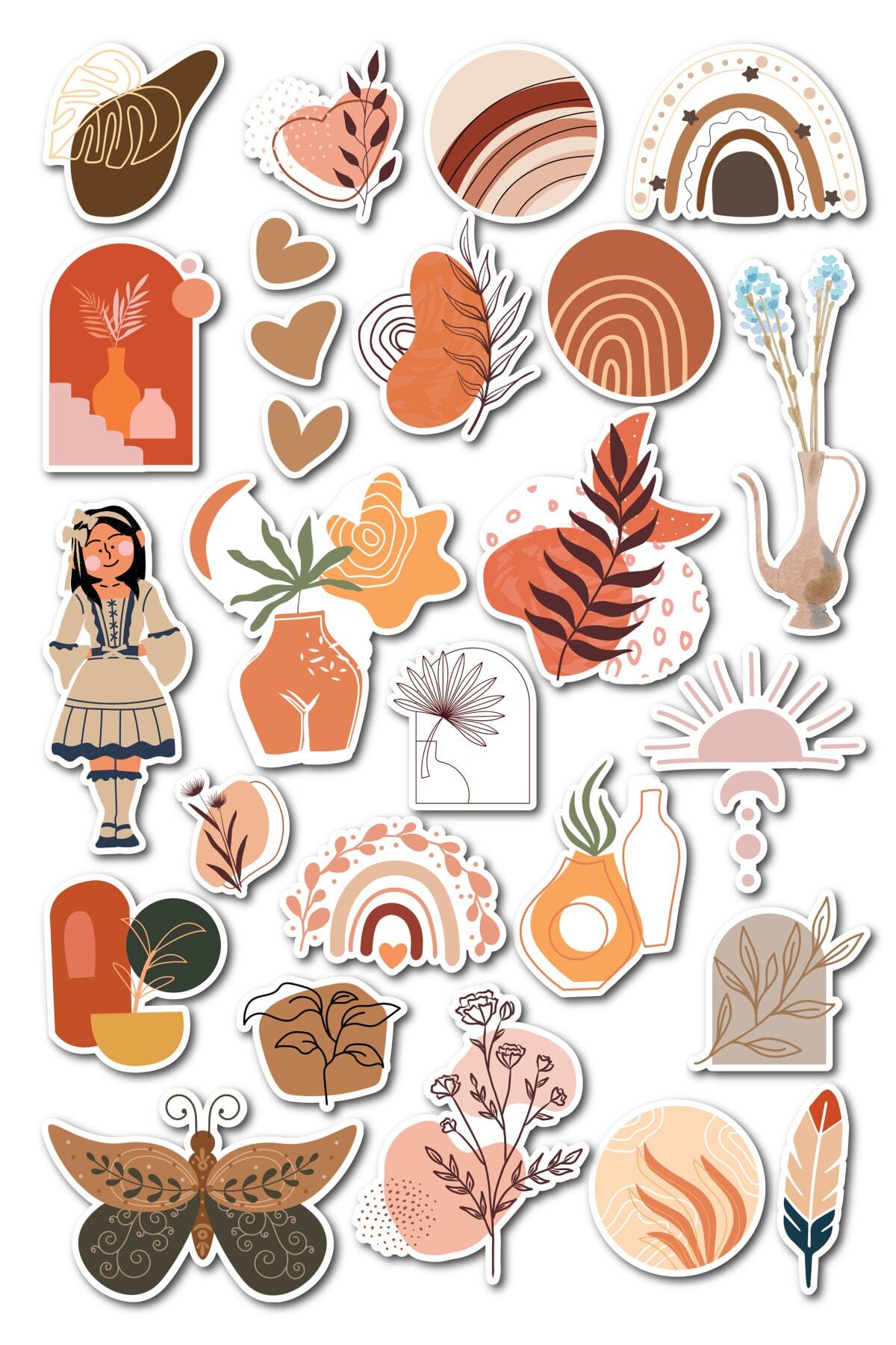 Boho Temalı Sticker Seti - 24 Adet Etiket Seti- Telefon, Tablet, Defter Laptop Uyumlu Etiket