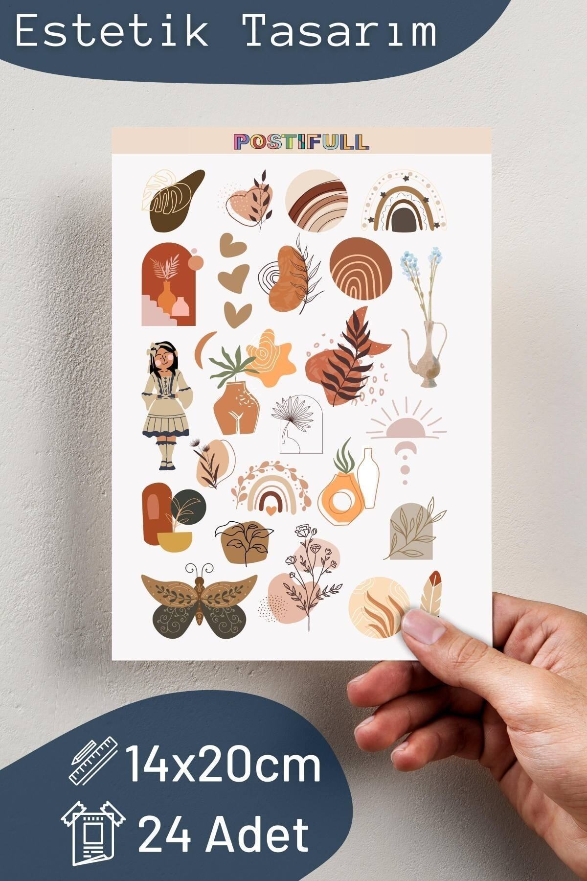 Boho Temalı Sticker Seti - 24 Adet Etiket Seti- Telefon, Tablet, Defter Laptop Uyumlu Etiket