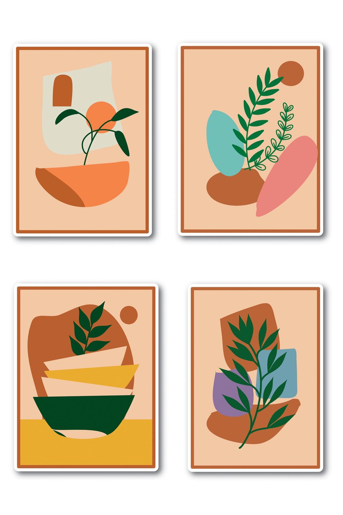 Boho Temalı Sticker Seti - 4 Adet Etiket Seti- Telefon, Tablet, Defter Laptop Uyumlu Etiket