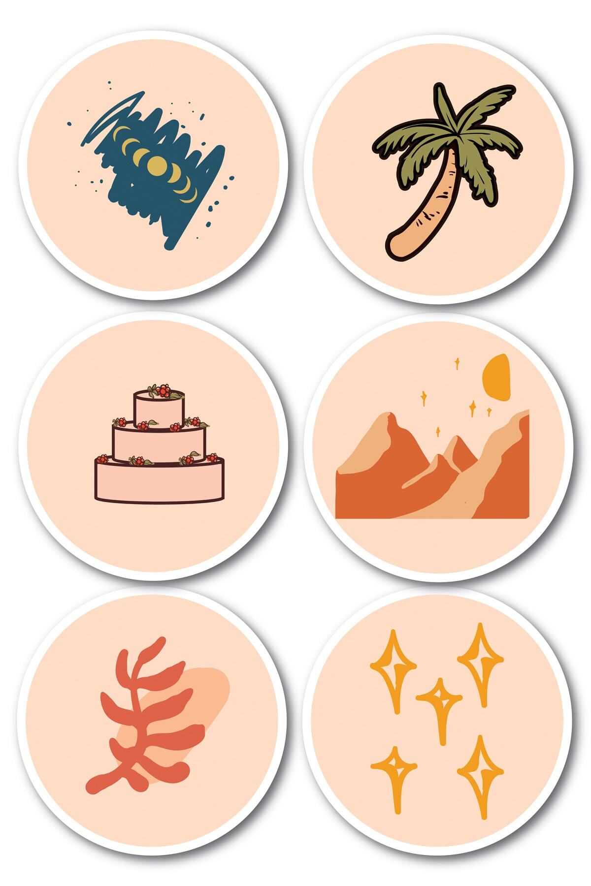 Boho Temalı Sticker Seti - 6 Adet Etiket Seti- Telefon, Tablet, Defter Laptop Uyumlu Etiket