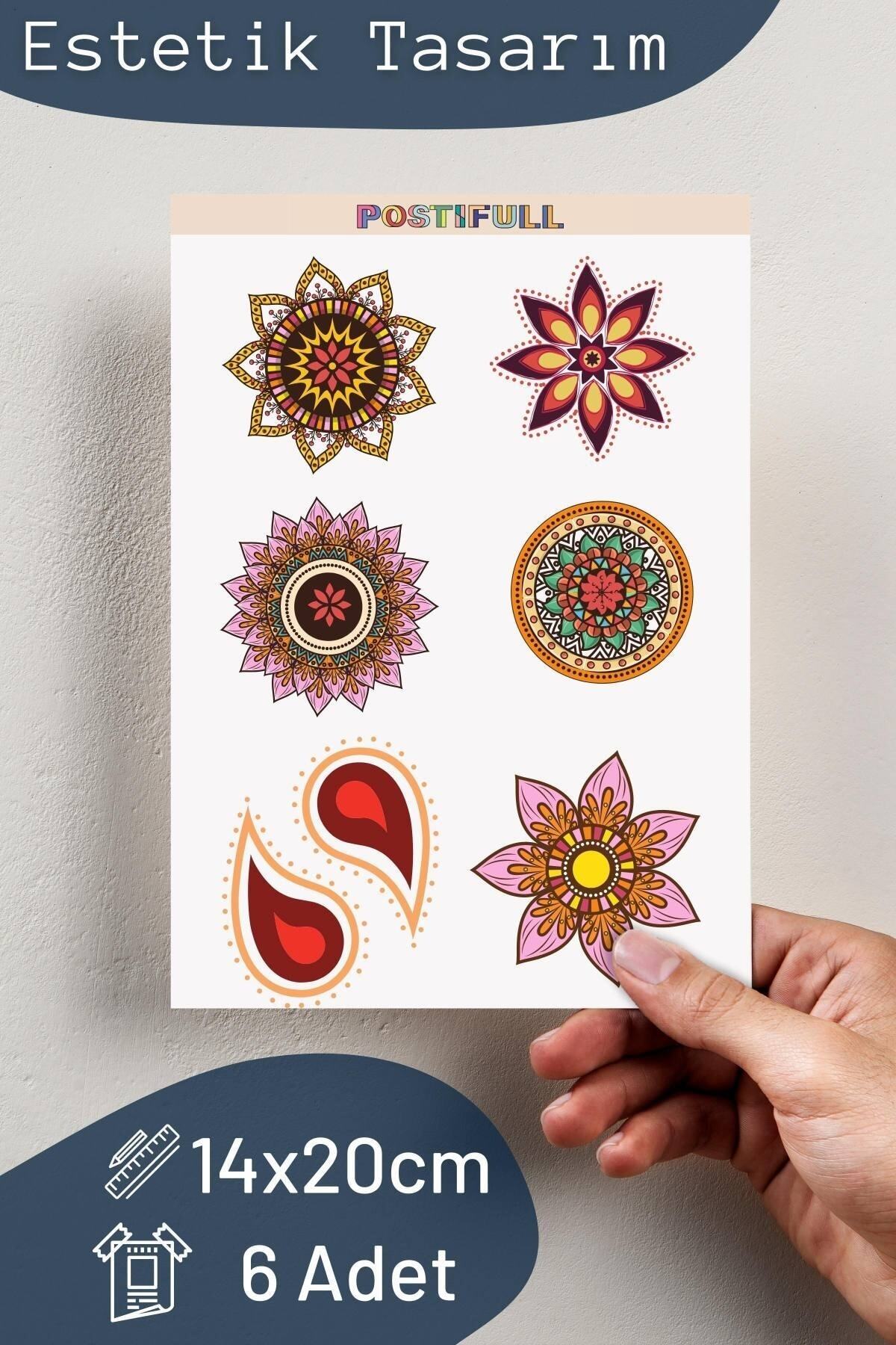 Boho Temalı Sticker Seti - 6 Adet Etiket Seti- Telefon, Tablet, Defter Laptop Uyumlu Etiket