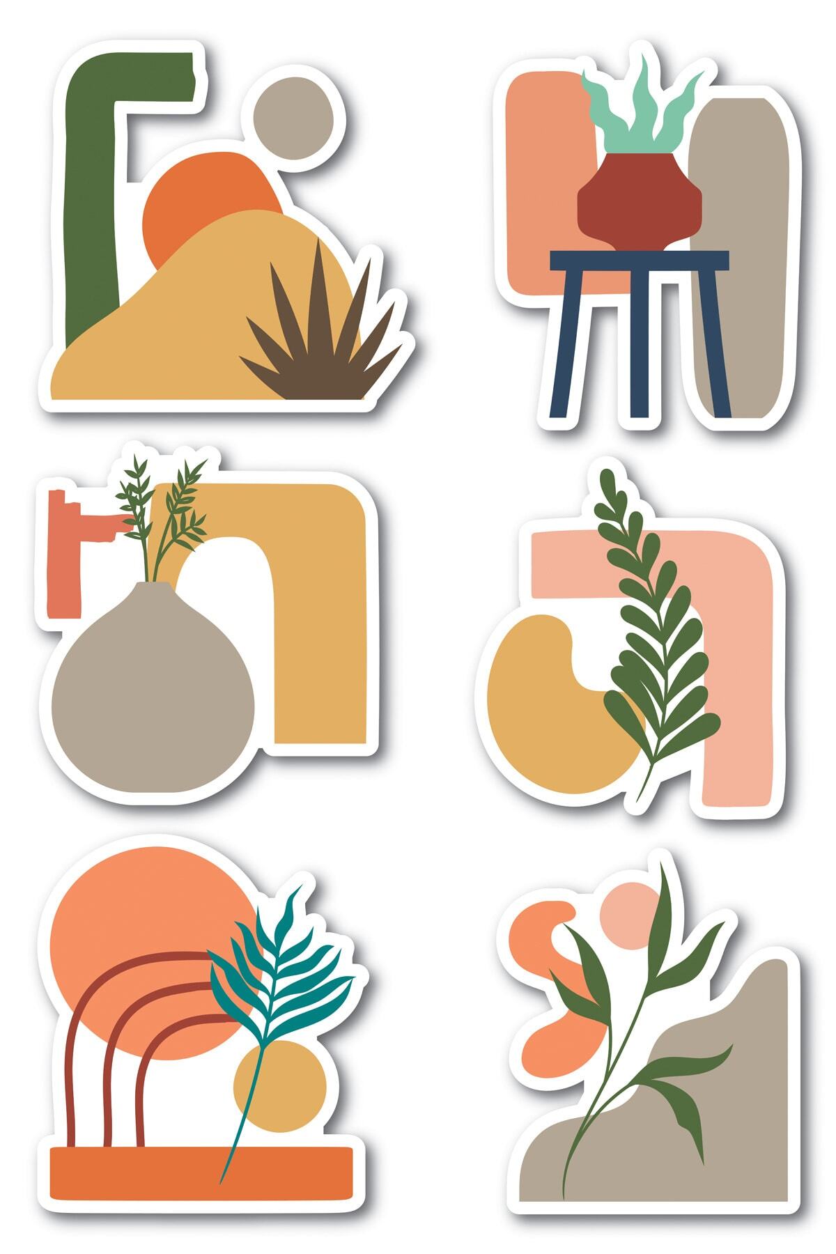 Boho Temalı Sticker Seti - 6 Adet Etiket Seti- Telefon, Tablet, Defter Laptop Uyumlu Etiket