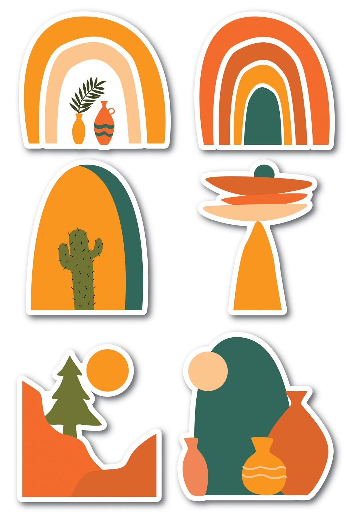 Boho Temalı Sticker Seti - 6 Adet Etiket Seti- Telefon, Tablet, Defter Laptop Uyumlu Etiket