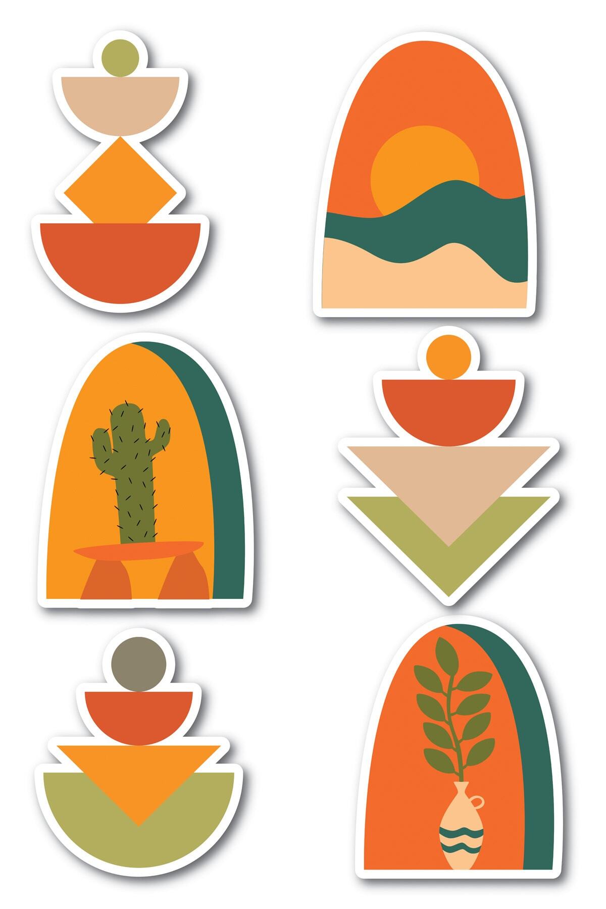 Boho Temalı Sticker Seti - 6 Adet Etiket Seti- Telefon, Tablet, Defter Laptop Uyumlu Etiket