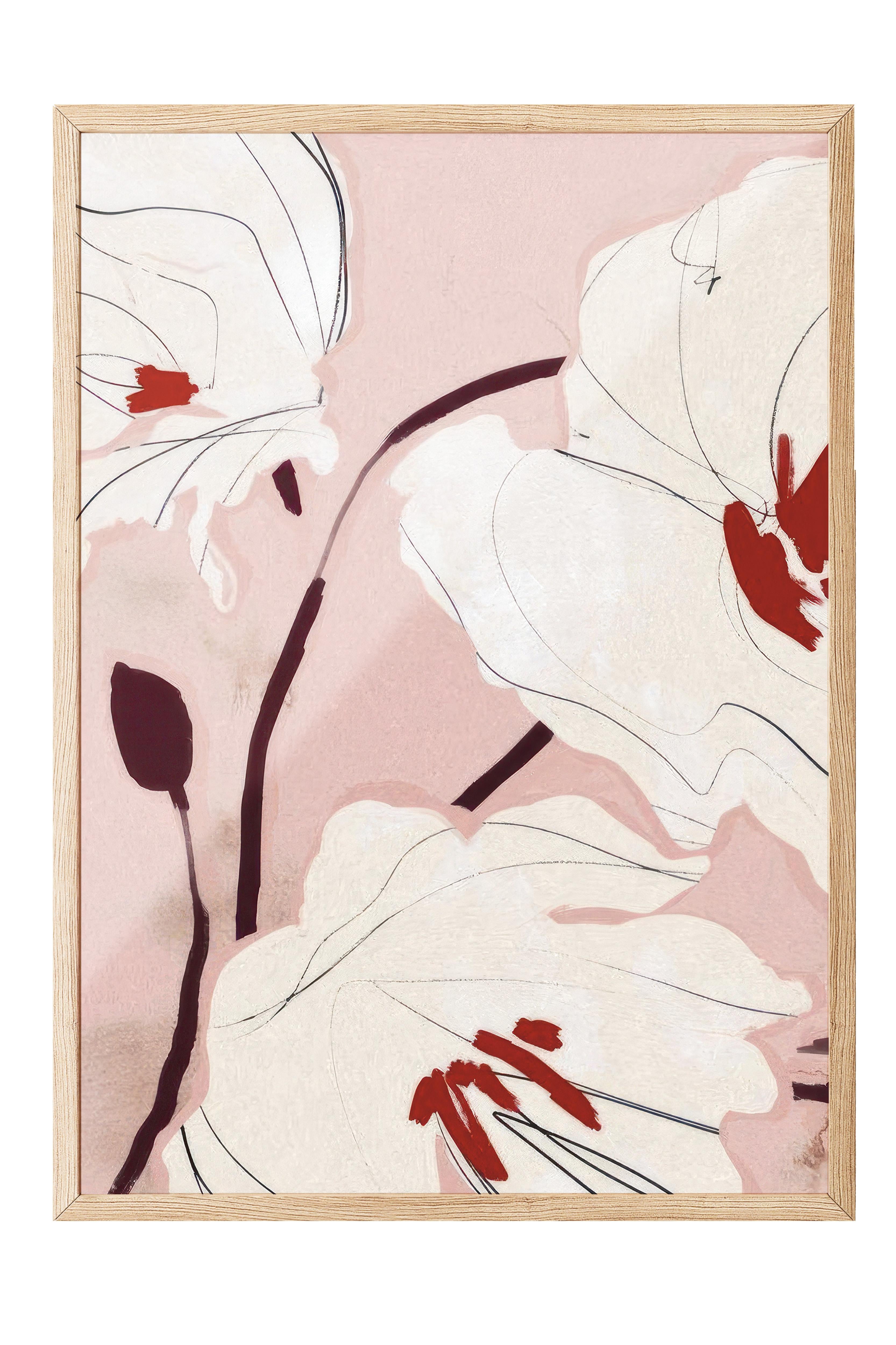 Bold Blossom Çerçeveli Tablo, Ahşap Çerçeve ve Poster, Dikey Duvar Tablosu Comfort Serisi NO:108571