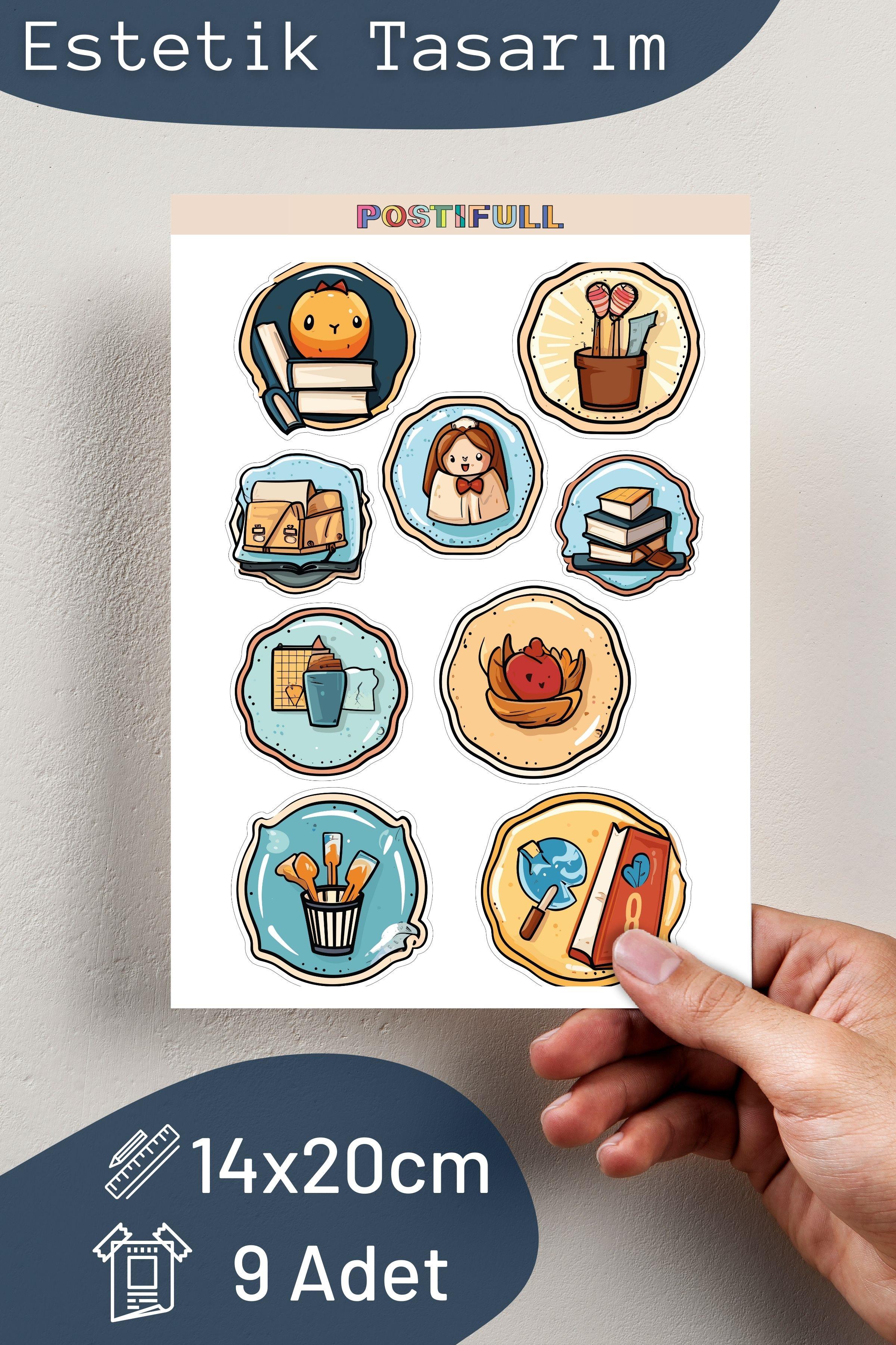 Books & Art Temalı Sticker ve Etiket Seti - Orta Boy - Su Geçirmez, Kalın Yapışkanlı Sticker Seti