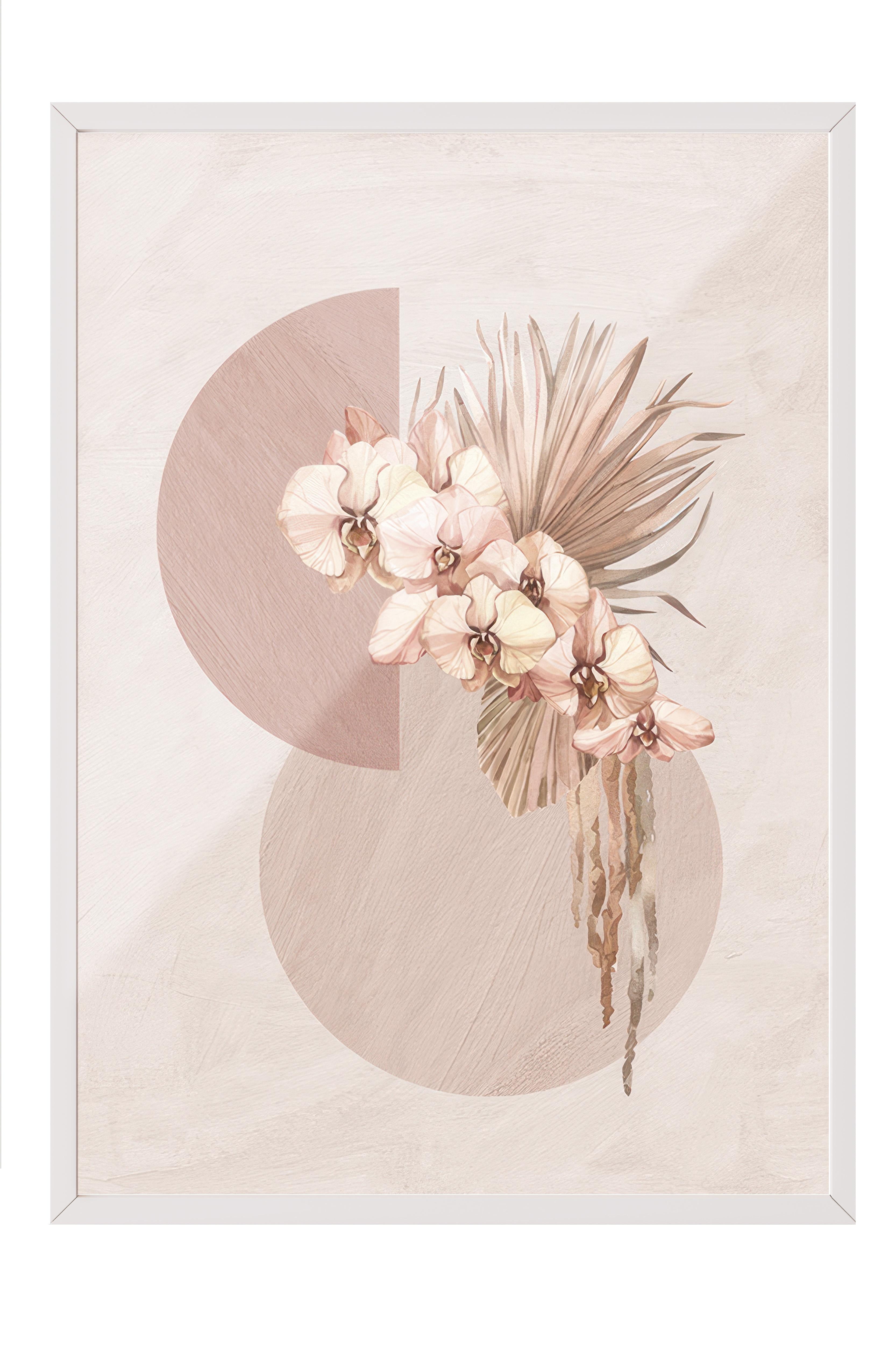 Botanical Shapes and Flowers Beyaz Çerçeveli Tablo, Duvar Tablosu Comfort Serisi NO:108531