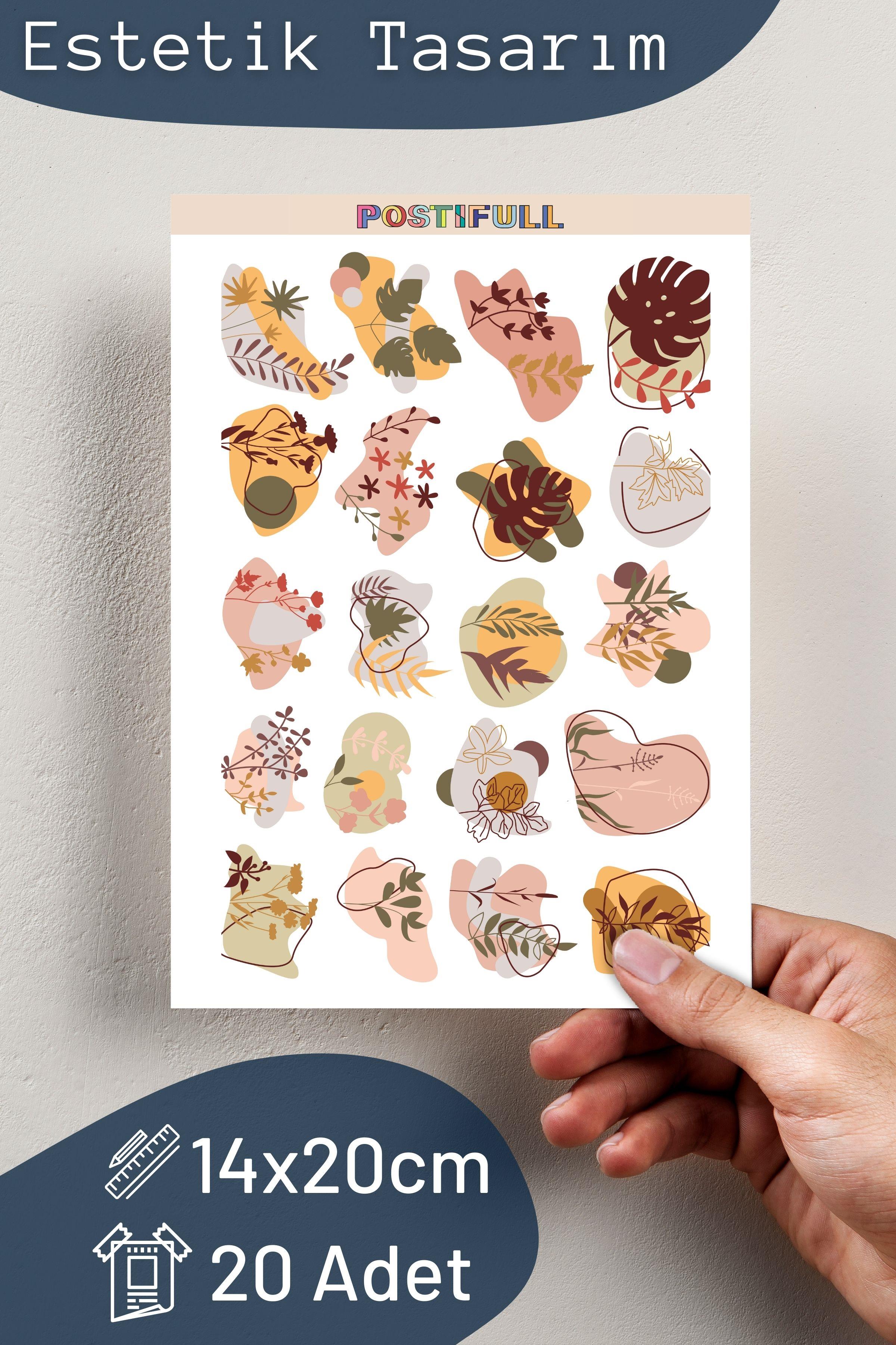Botanik Temalı Sticker ve Etiket Seti - Orta Boy - Su Geçirmez, Kalın Yapışkanlı Sticker Seti