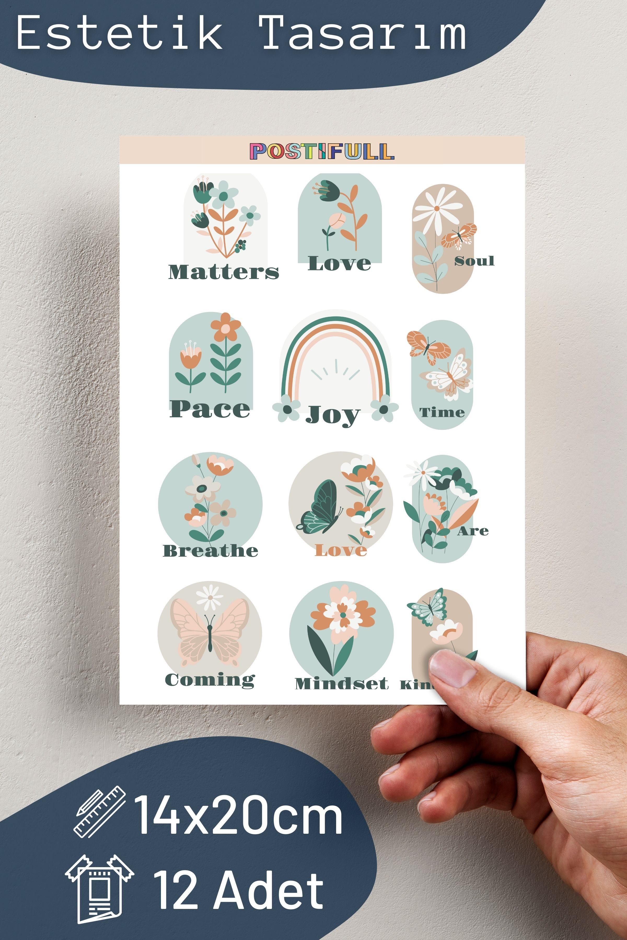 Botanik Temalı Sticker ve Etiket Seti - Orta Boy - Su Geçirmez, Kalın Yapışkanlı Sticker Seti