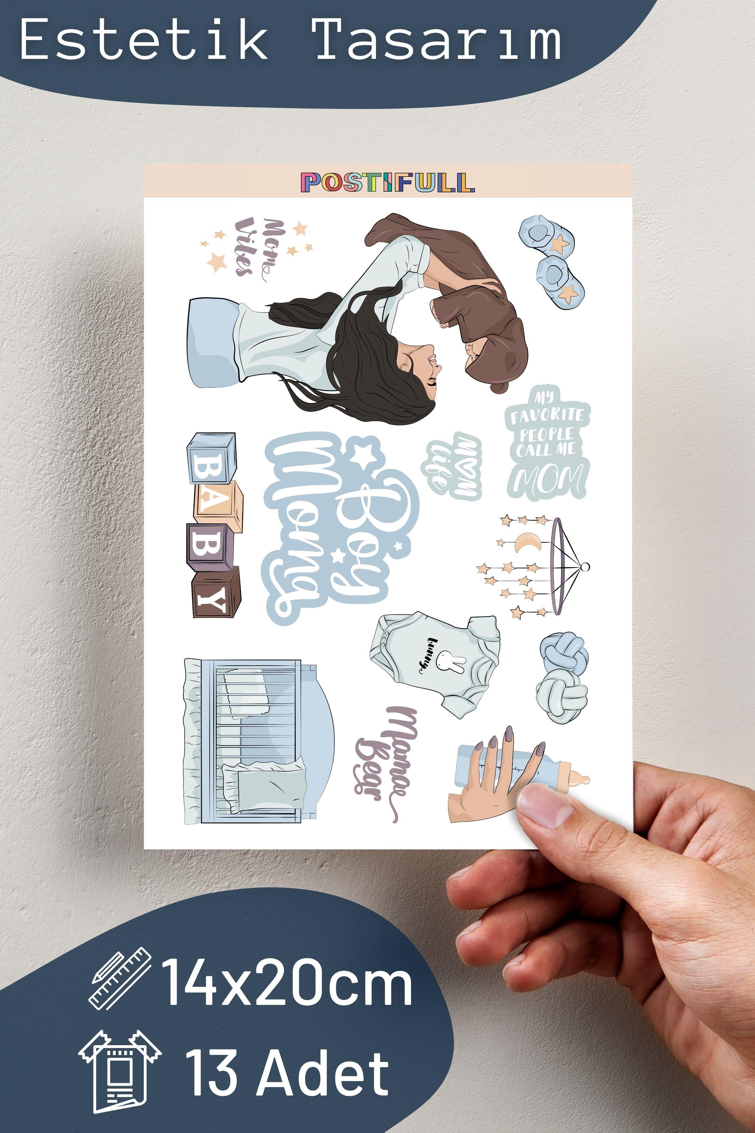 Erkek Annesi Temalı Sticker ve Etiket Seti - Cinsiyet Partisi, Baby Shower Sticker Seti - Mavi