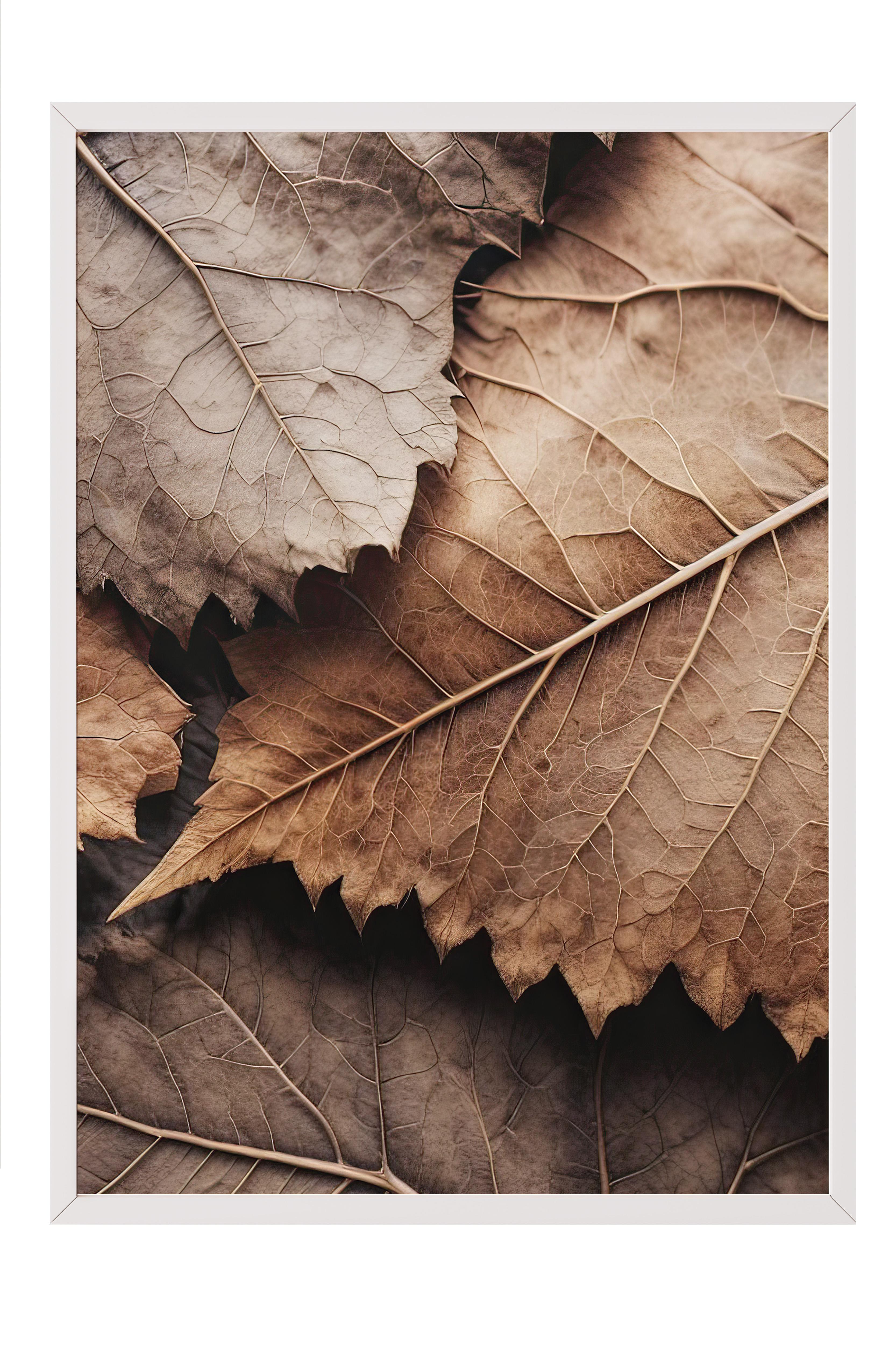 Brown Leaves Çerçeveli Tablo, Beyaz Çerçeve ve Poster, Dikey Duvar Tablosu Comfort Serisi NO:108315