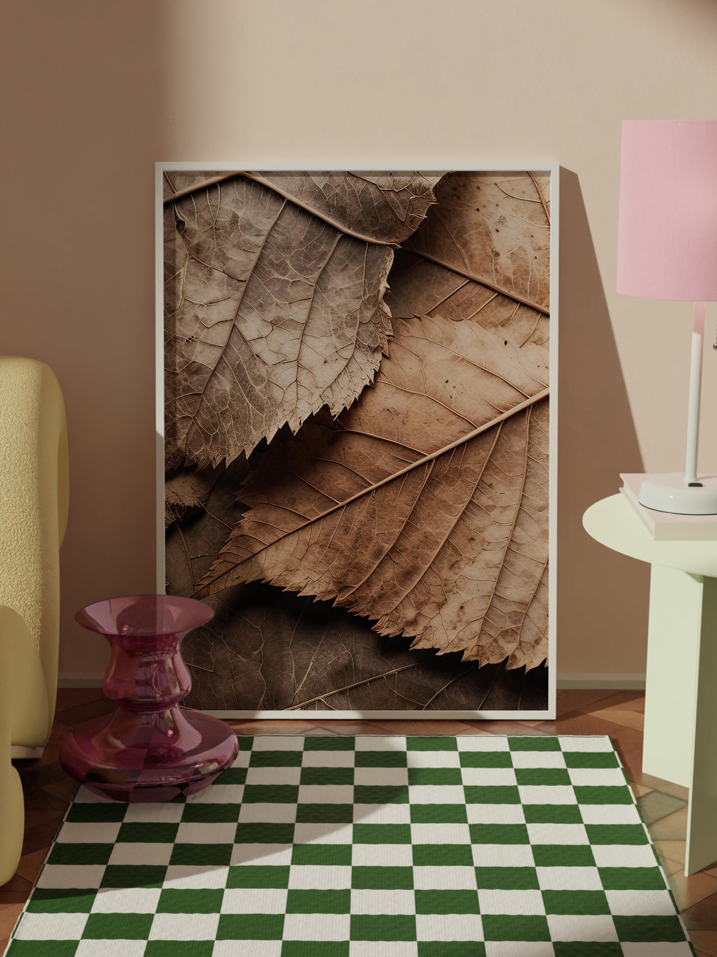 Brown Leaves Çerçeveli Tablo, Beyaz Çerçeve ve Poster, Dikey Duvar Tablosu Comfort Serisi NO:108352