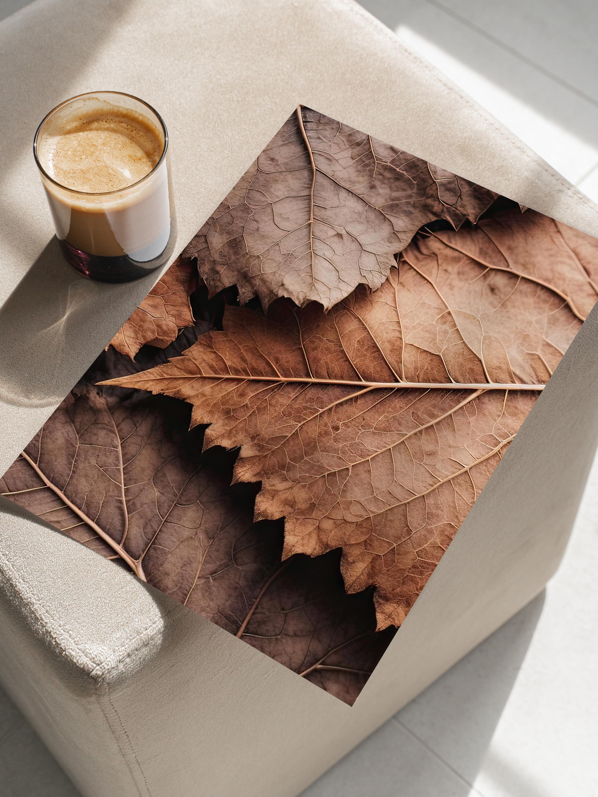 Brown Leaves Poster, Çerçevesiz Duvar Posteri, Dikey Duvar Tablosu Comfort Serisi NO:108315