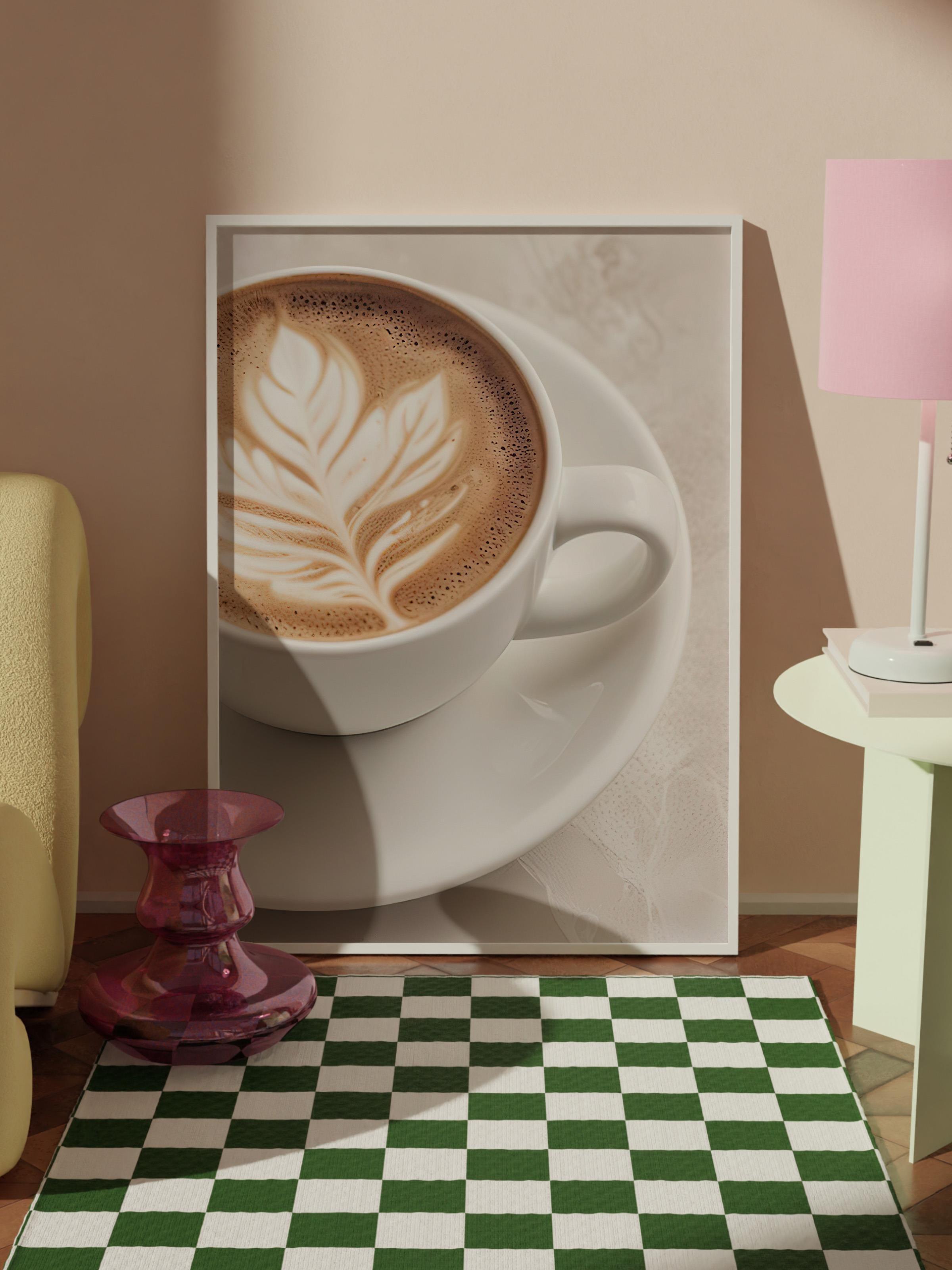 Caffe Latte Çerçeveli Tablo, Beyaz Çerçeve ve Poster, Dikey Duvar Tablosu Comfort Serisi NO:108403