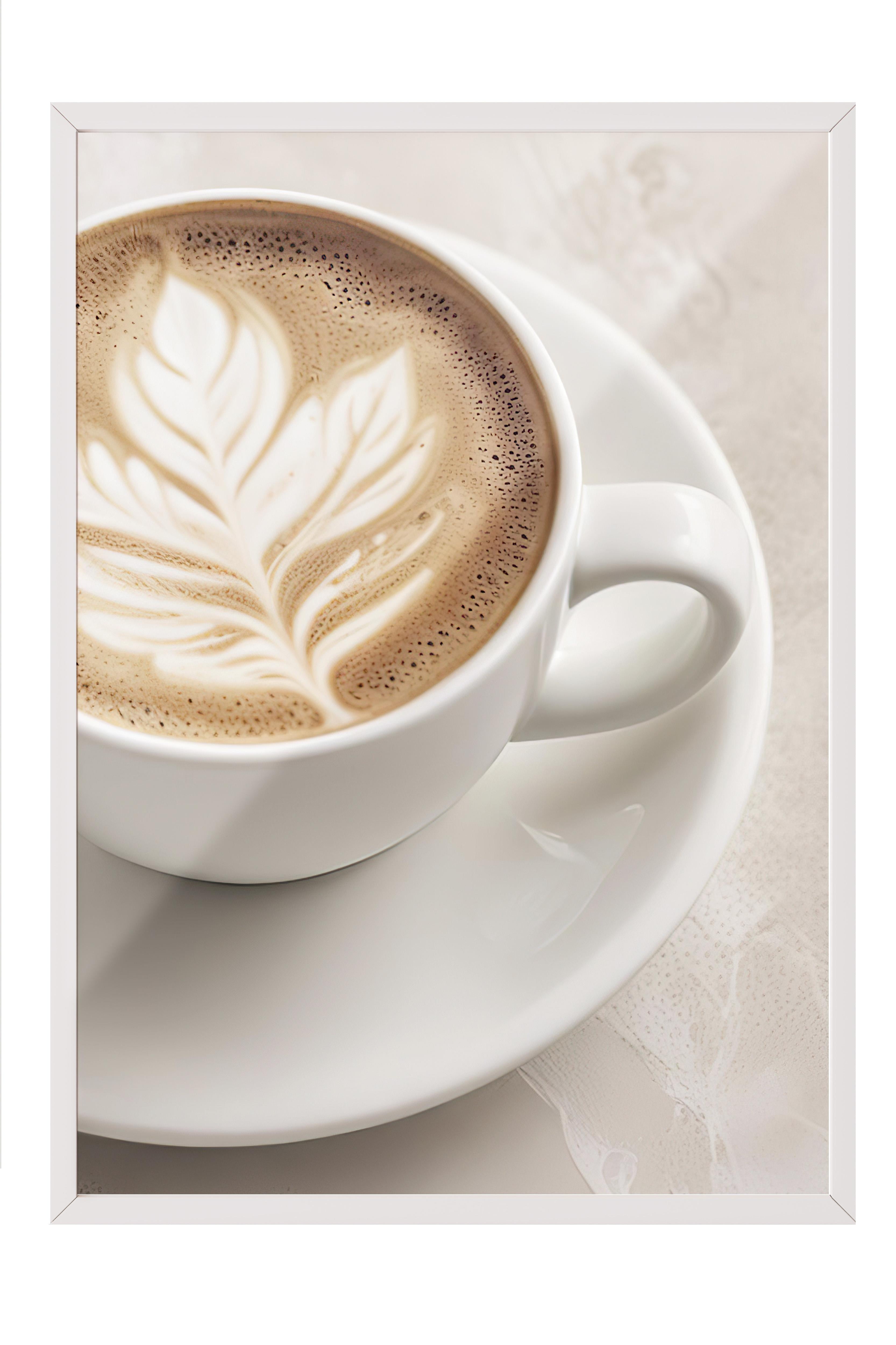 Caffe Latte Çerçeveli Tablo, Beyaz Çerçeve ve Poster, Dikey Duvar Tablosu Comfort Serisi NO:108403