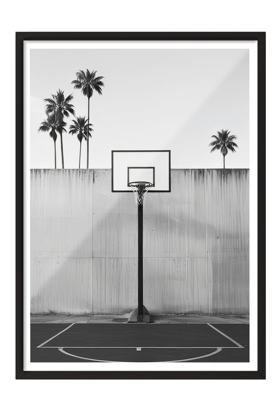 Palmiyeli Basketbol Sahası Comfort Serisi Poster – Siyah Çerçeveli Tablo