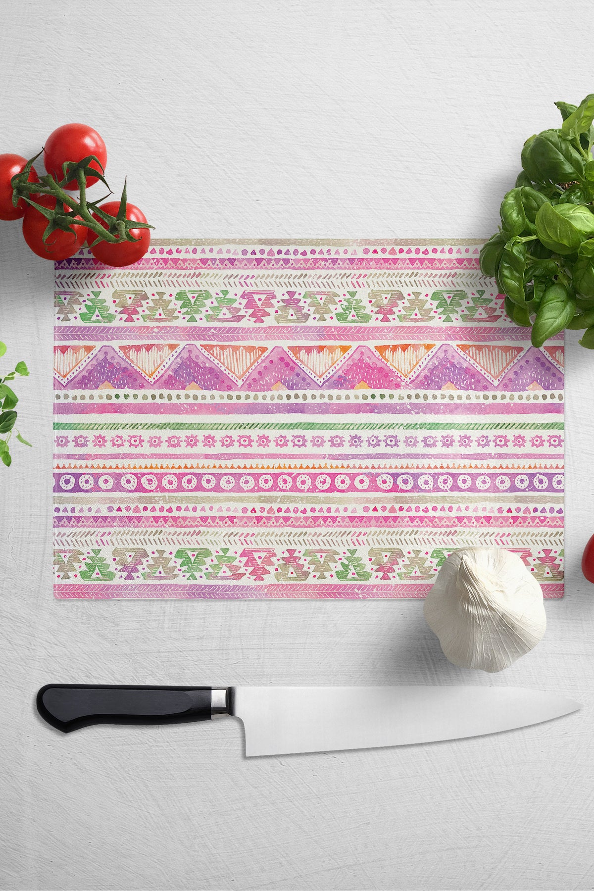 Cam Kesme Tahtası - Boho Temalı - 21*30cm - Doğrama Tahtası - Estetik, Dekoratif Sunum Tahtası