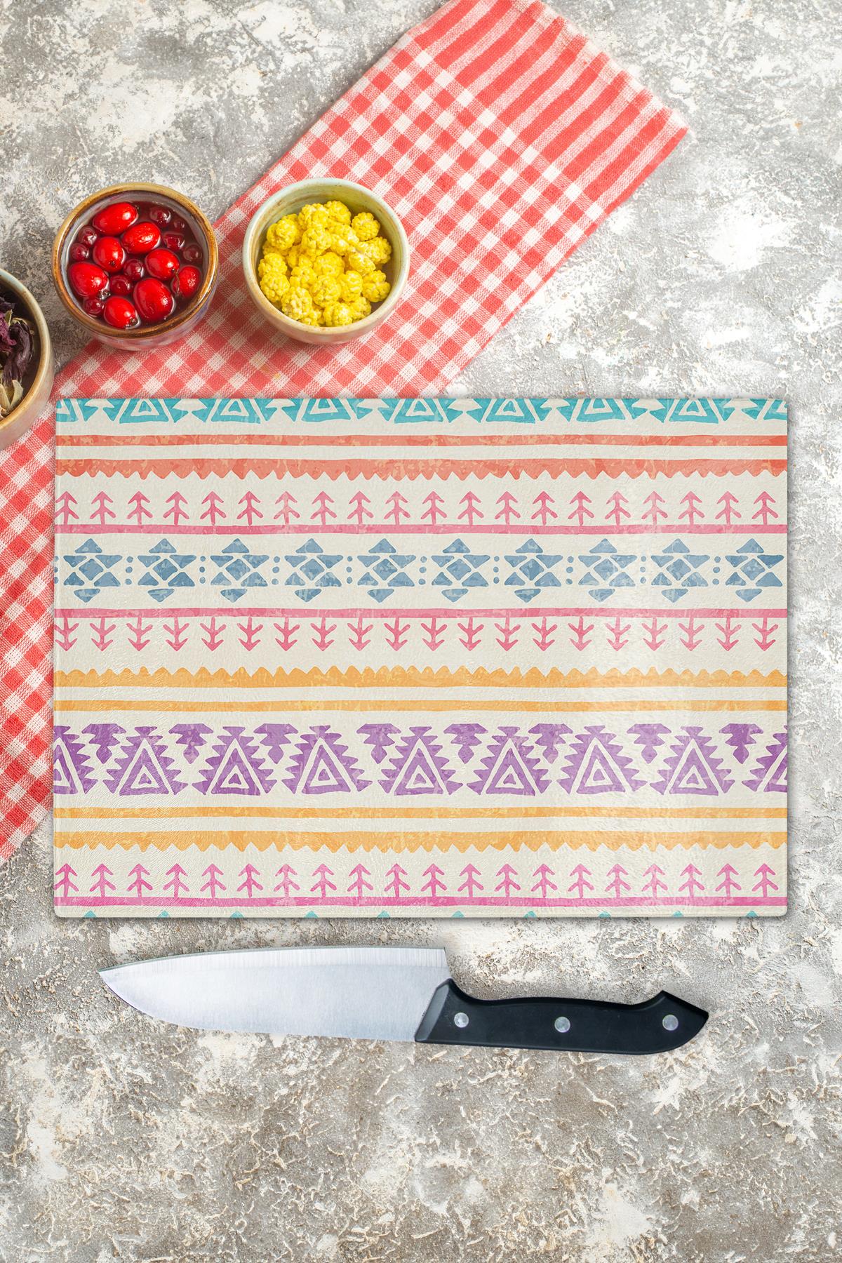 Cam Kesme Tahtası - Boho Temalı - 21*30cm - Doğrama Tahtası - Estetik, Dekoratif Sunum Tahtası