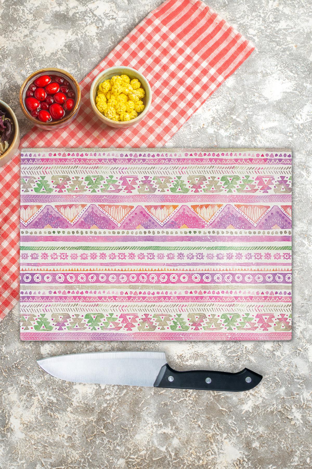 Cam Kesme Tahtası - Boho Temalı - 21*30cm - Doğrama Tahtası - Estetik, Dekoratif Sunum Tahtası