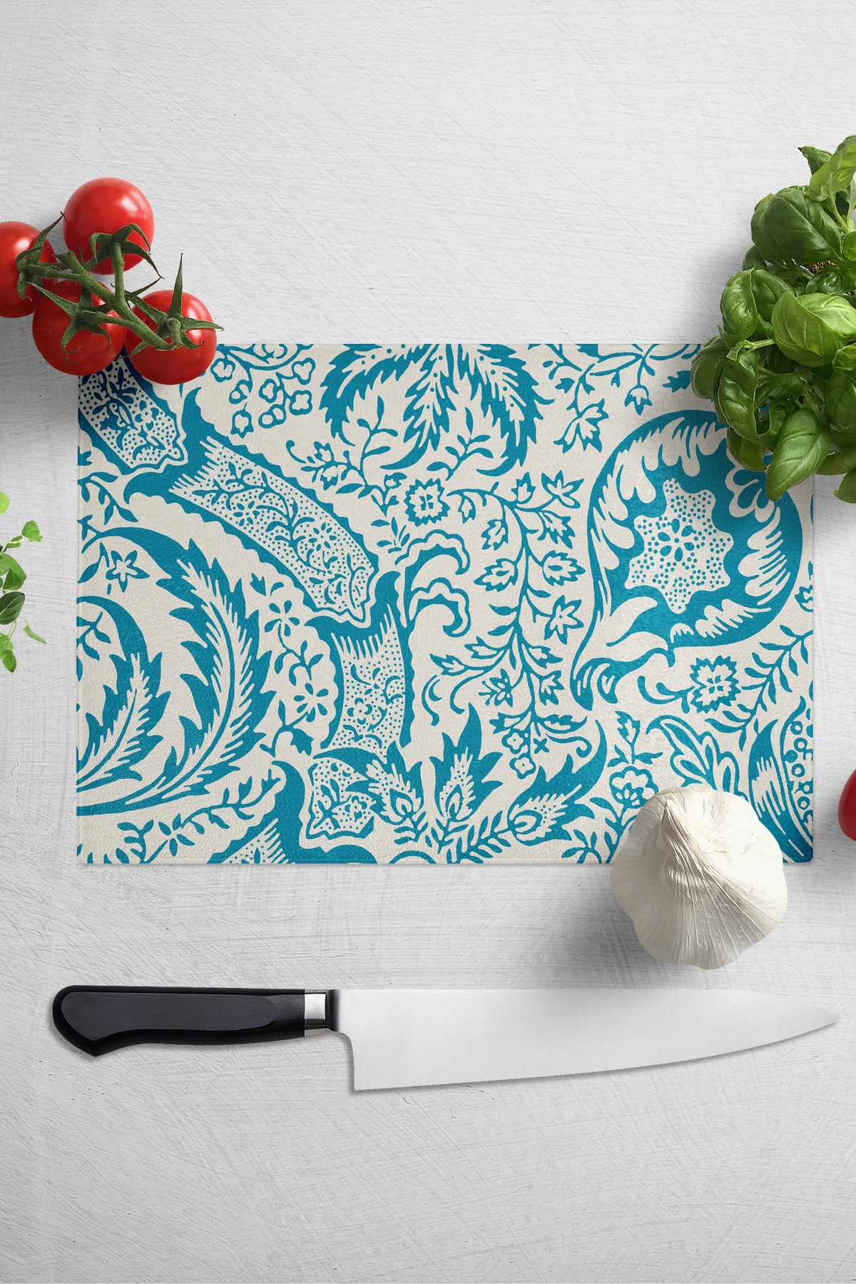 Cam Kesme Tahtası, Kalın Ve Kırılmaz Cam - Boho Temalı - 21*30cm - Doğrama Tahtası, Mutfak Dekoru