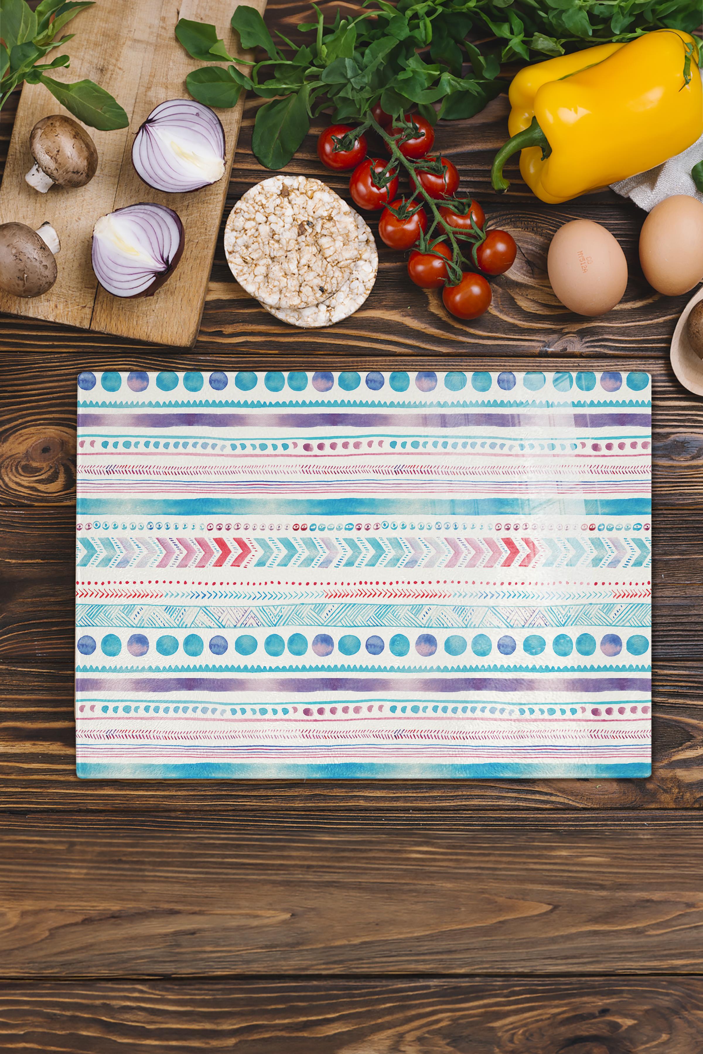 Cam Kesme Tahtası, Kalın Ve Kırılmaz Cam - Boho Temalı - 21*30cm - Doğrama Tahtası, Mutfak Dekoru