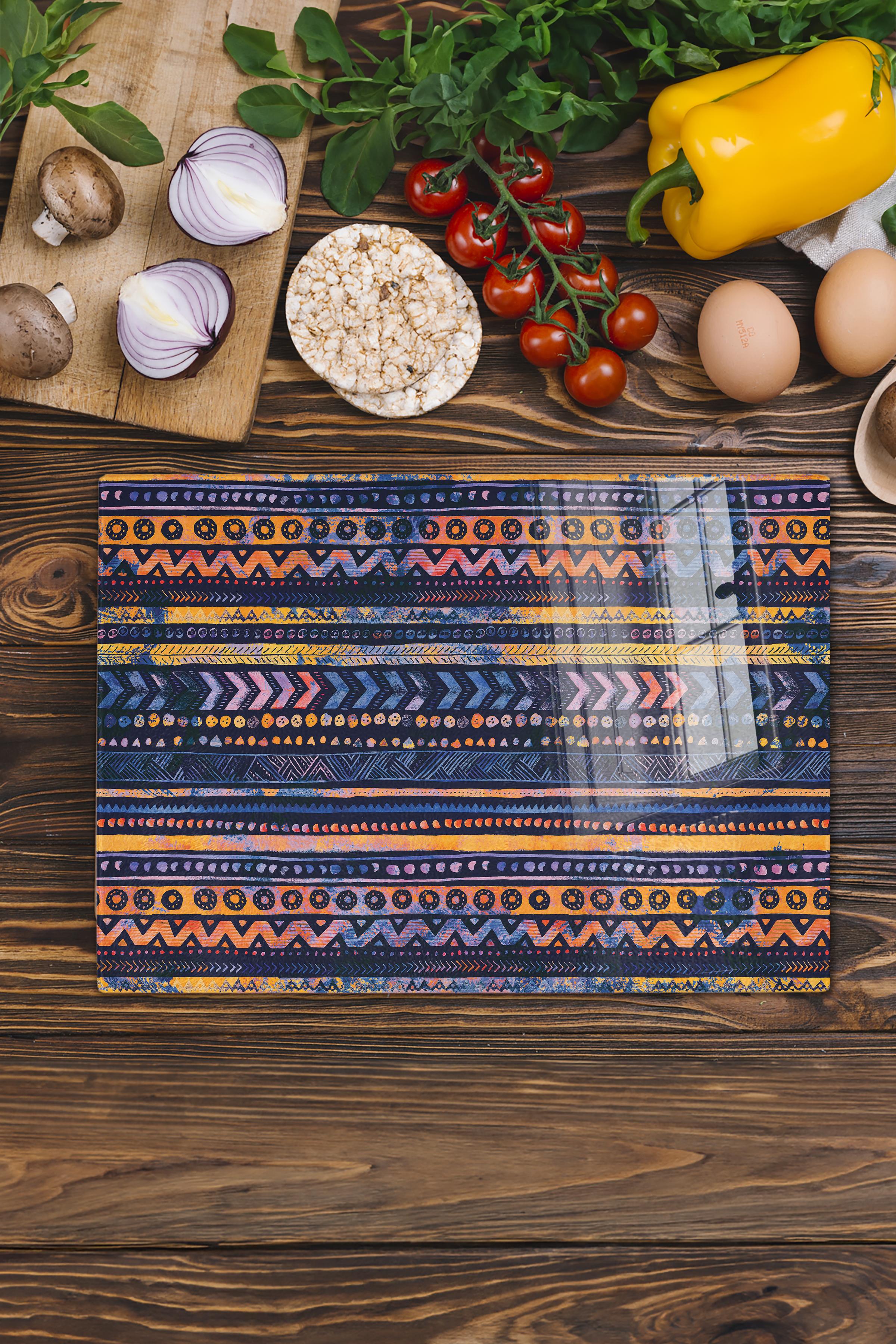 Cam Kesme Tahtası, Kalın Ve Kırılmaz Cam - Boho Temalı - 21*30cm - Doğrama Tahtası, Mutfak Dekoru