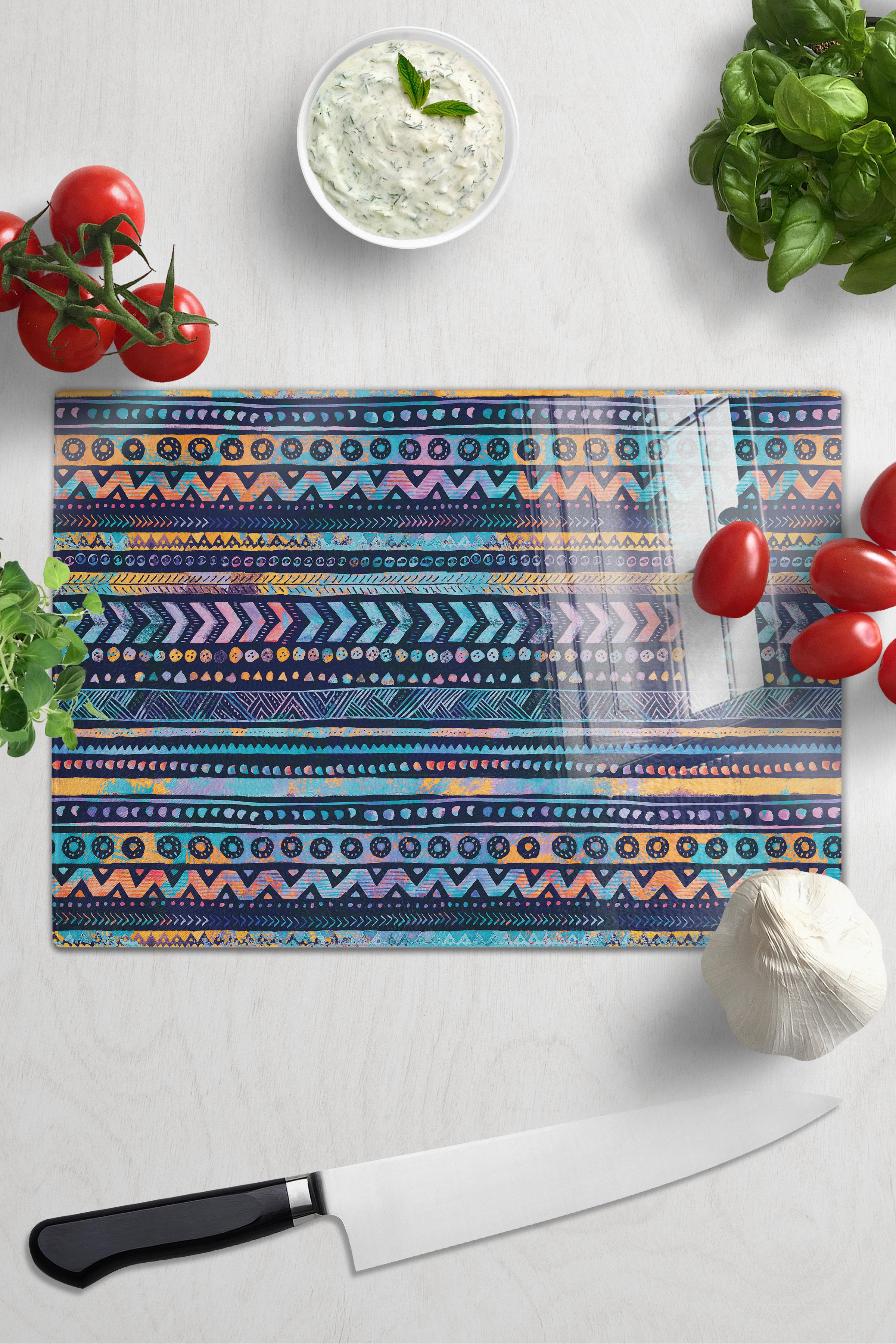 Cam Kesme Tahtası, Kalın Ve Kırılmaz Cam - Boho Temalı - 21*30cm - Doğrama Tahtası, Mutfak Dekoru