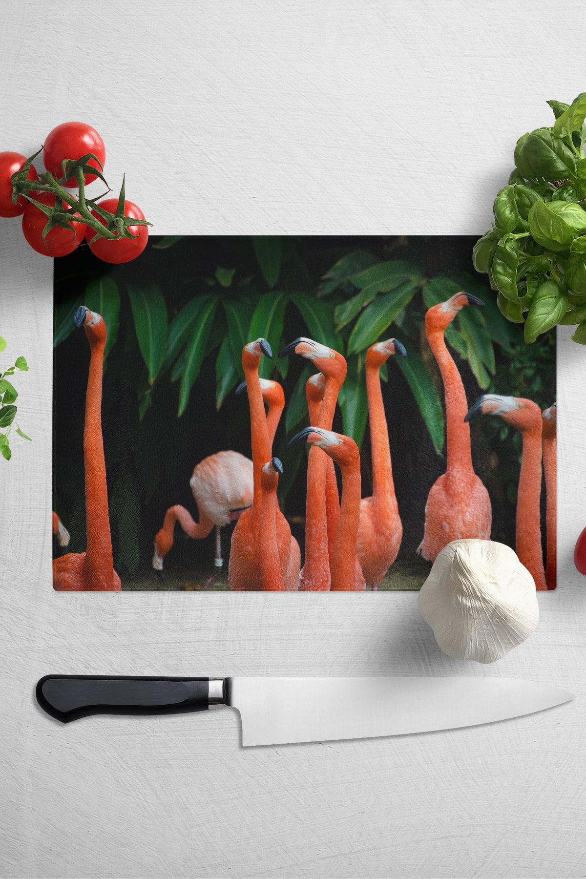 Cam Kesme Tahtası, Kalın Ve Kırılmaz Cam - Flamingo Tema - 21*30cm - Doğrama Tahtası, Mutfak Dekoru