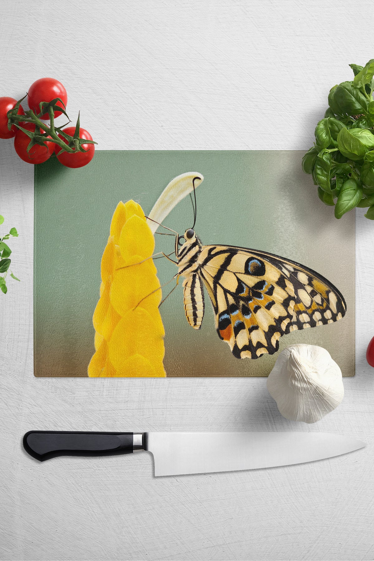 Cam Kesme Tahtası, Kalın Ve Kırılmaz Cam - Kelebek Temalı - 21*30cm, Doğrama Tahtası, Mutfak Dekoru