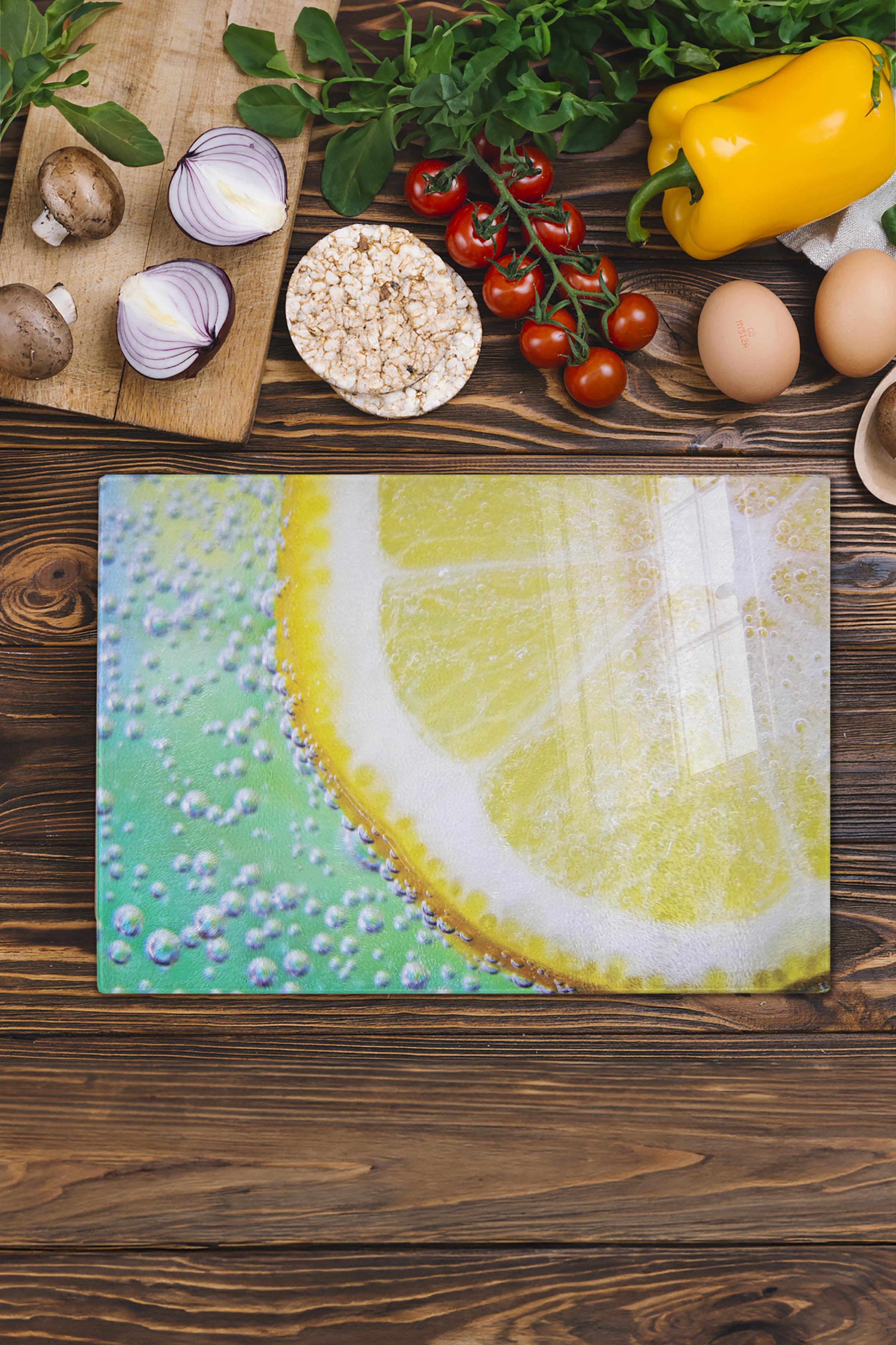 Cam Kesme Tahtası, Kalın Ve Kırılmaz Cam - Limon Temalı - 21*30cm - Doğrama Tahtası, Mutfak Dekoru