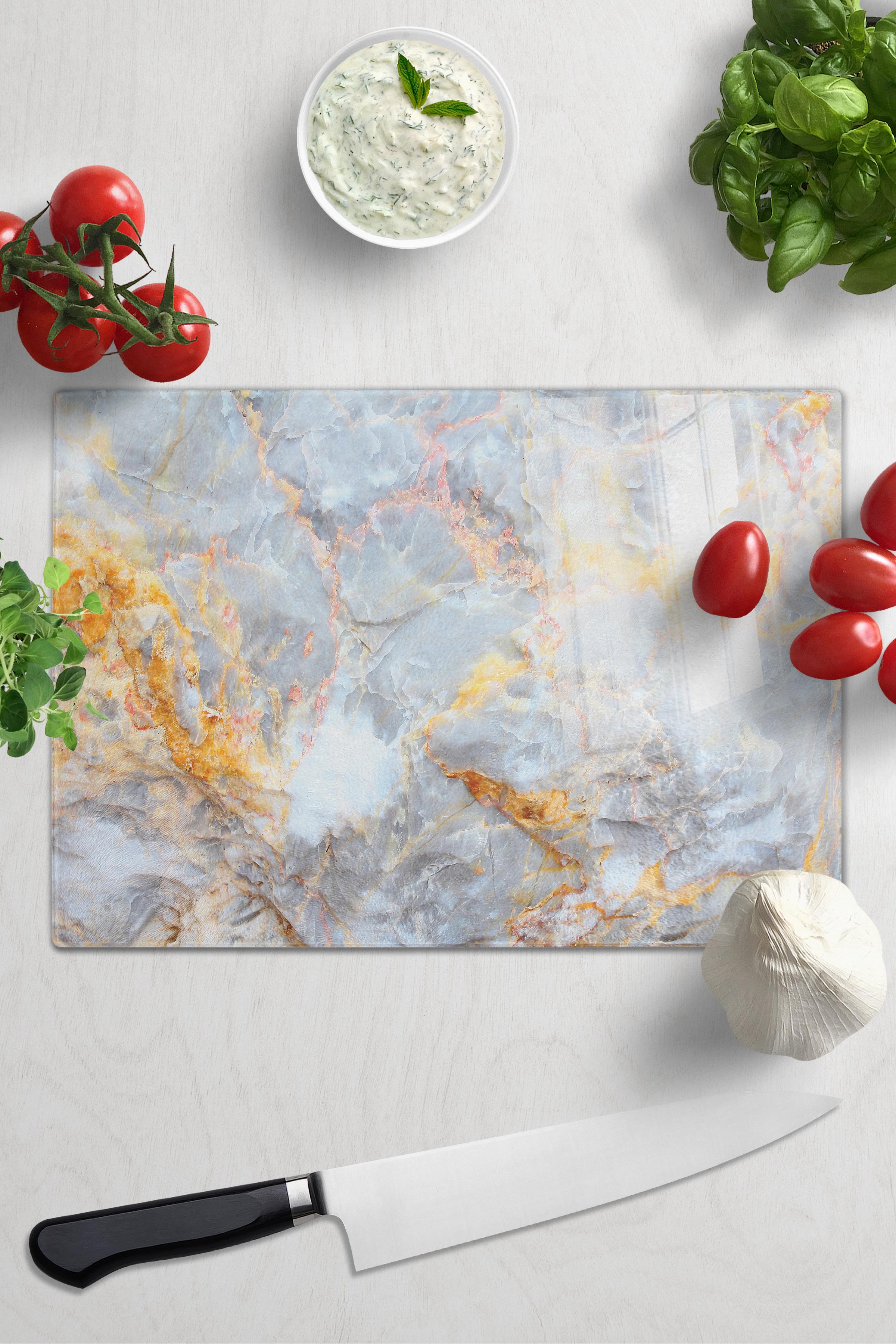 Cam Kesme Tahtası, Kalın Ve Kırılmaz Cam - Mermer Temalı - 21*30cm - Doğrama Tahtası, Mutfak Dekoru