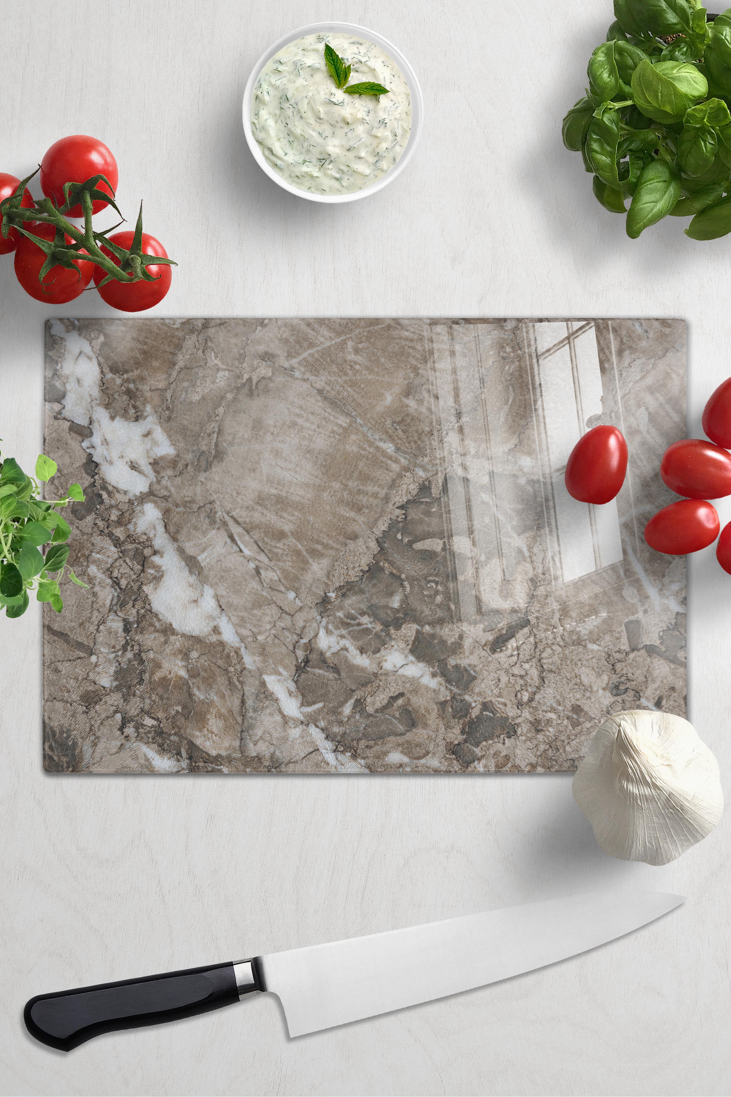Cam Kesme Tahtası, Kalın Ve Kırılmaz Cam - Mermer Temalı - 21*30cm - Doğrama Tahtası, Mutfak Dekoru