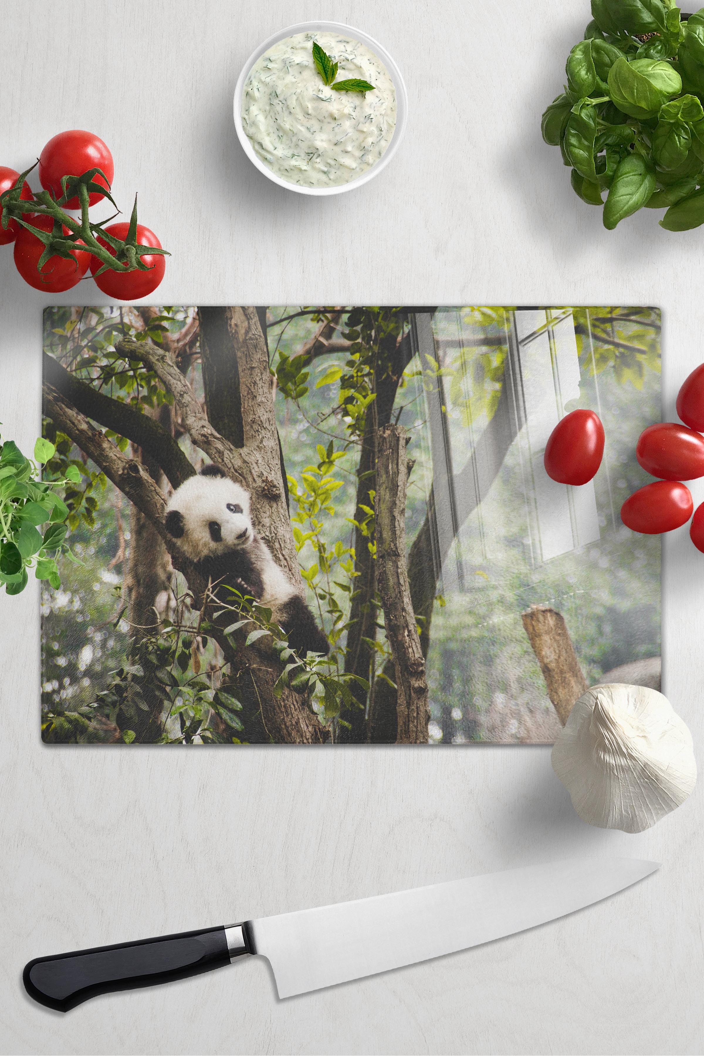 Cam Kesme Tahtası - Panda Temalı - 21*30cm - Doğrama Tahtası - Estetik, Dekoratif Sunum Tahtası