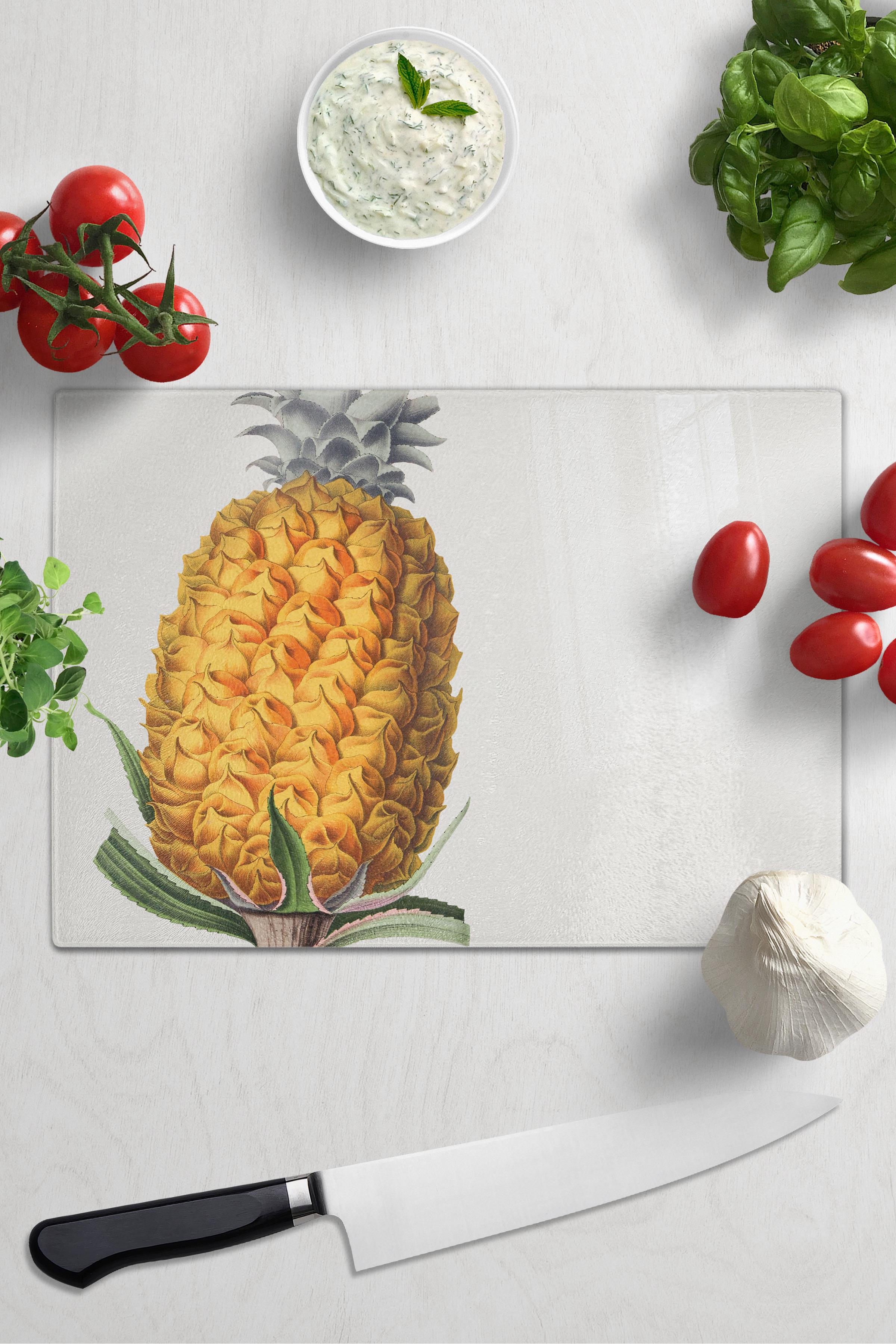 Cam Kesme Tahtası - Vintage Ananas - 21*30cm - Doğrama Tahtası - Estetik, Dekoratif Sunum Tahtası