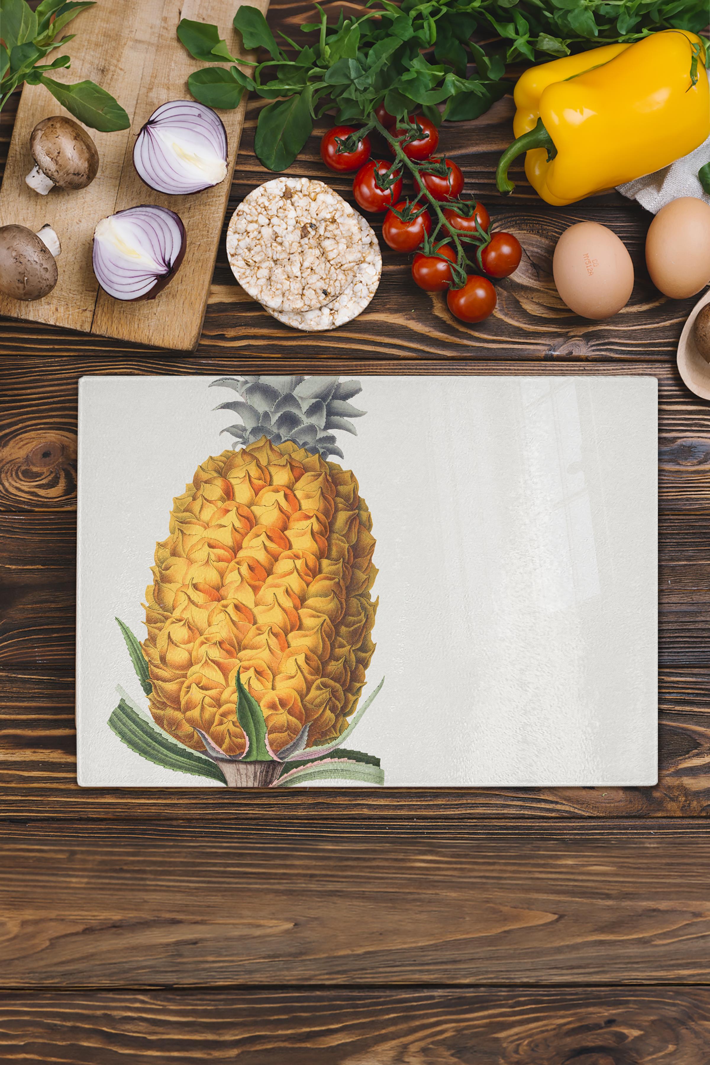 Cam Kesme Tahtası - Vintage Ananas - 21*30cm - Doğrama Tahtası - Estetik, Dekoratif Sunum Tahtası