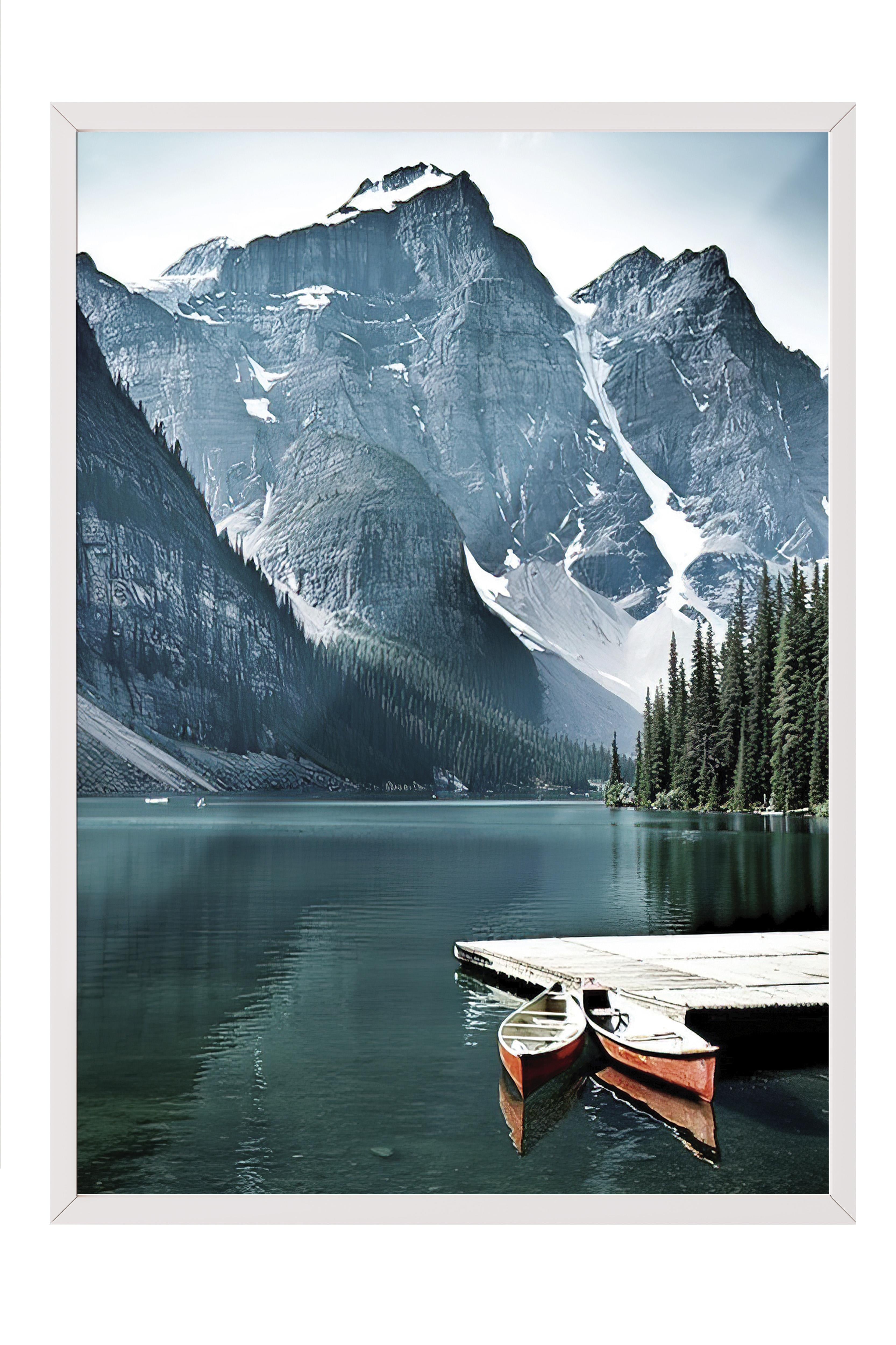 Canoes in the Lake Çerçeveli Tablo, Beyaz Çerçeve ve Poster, Duvar Tablosu Comfort Serisi NO:108362