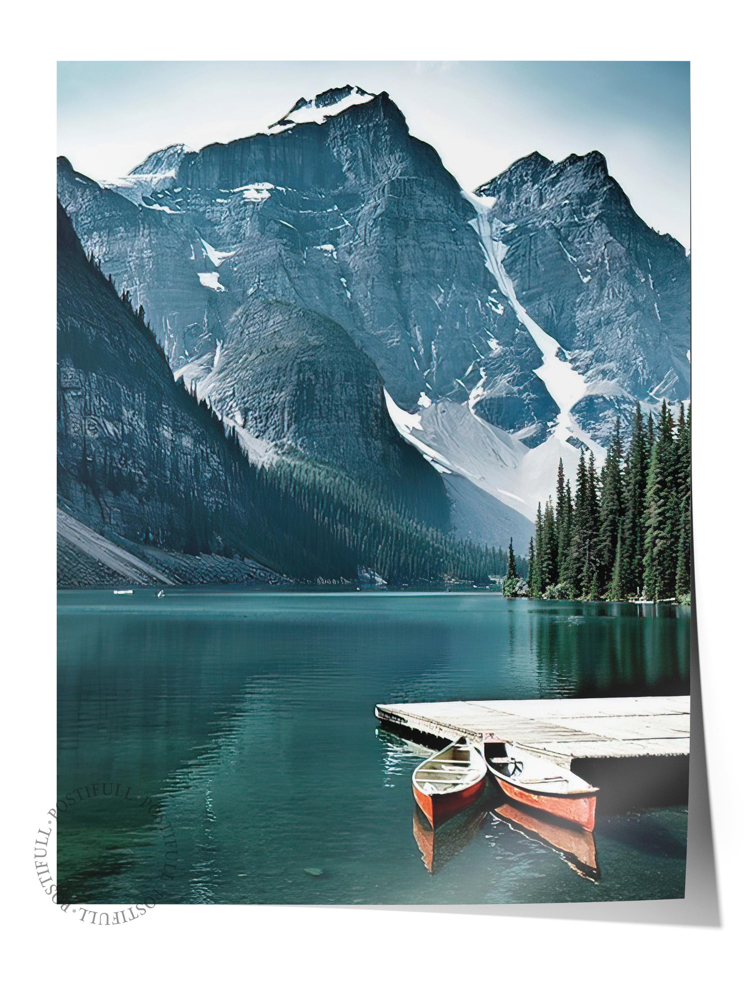 Canoes in the Lake Poster, Çerçevesiz Duvar Posteri, Dikey Duvar Tablosu Comfort Serisi NO:108362