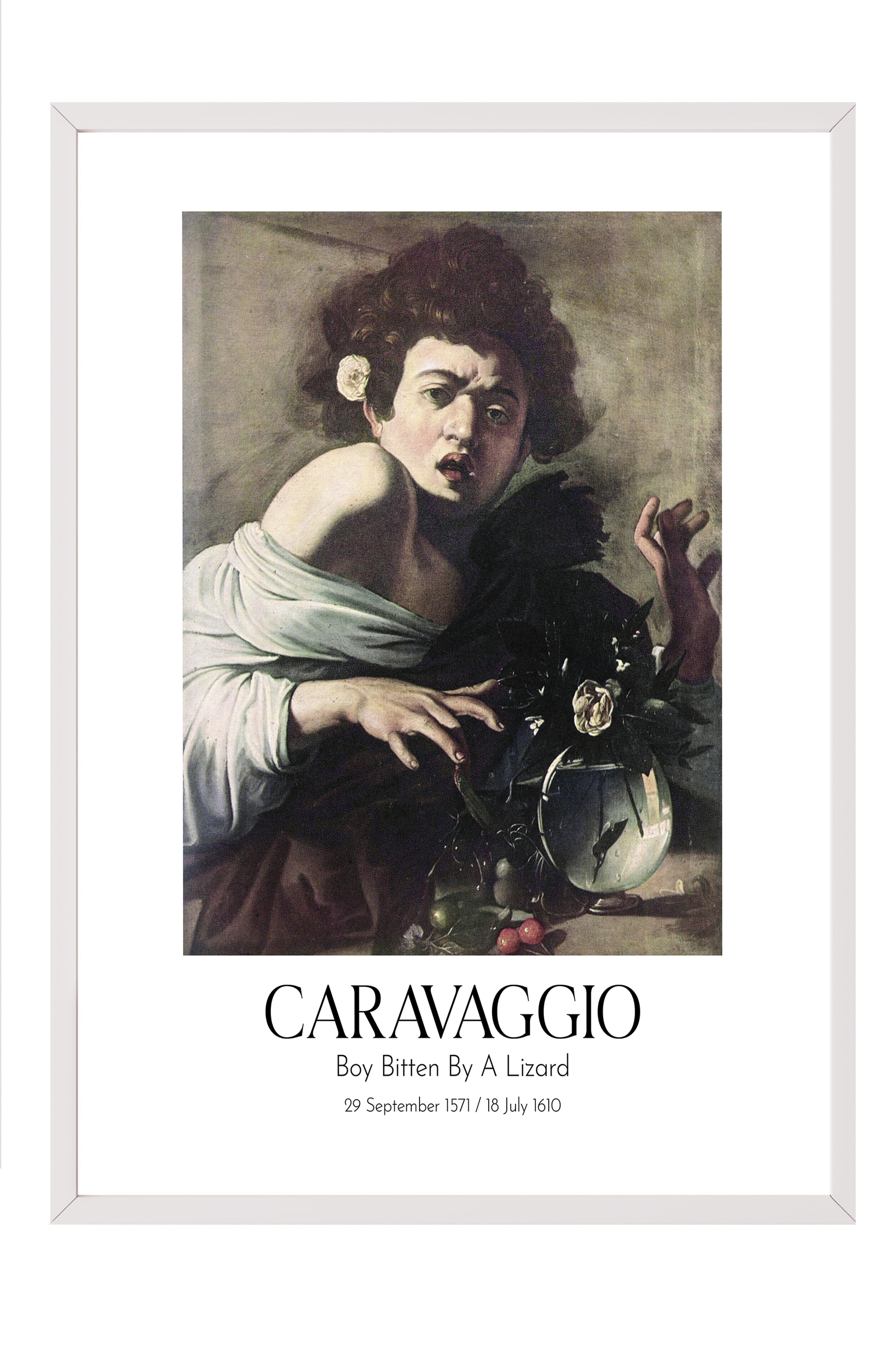 Caravaggio - Boy Bitten By A Lizard, Beyaz Çerçeveli Tablo, Sanat Serisi NO:111628