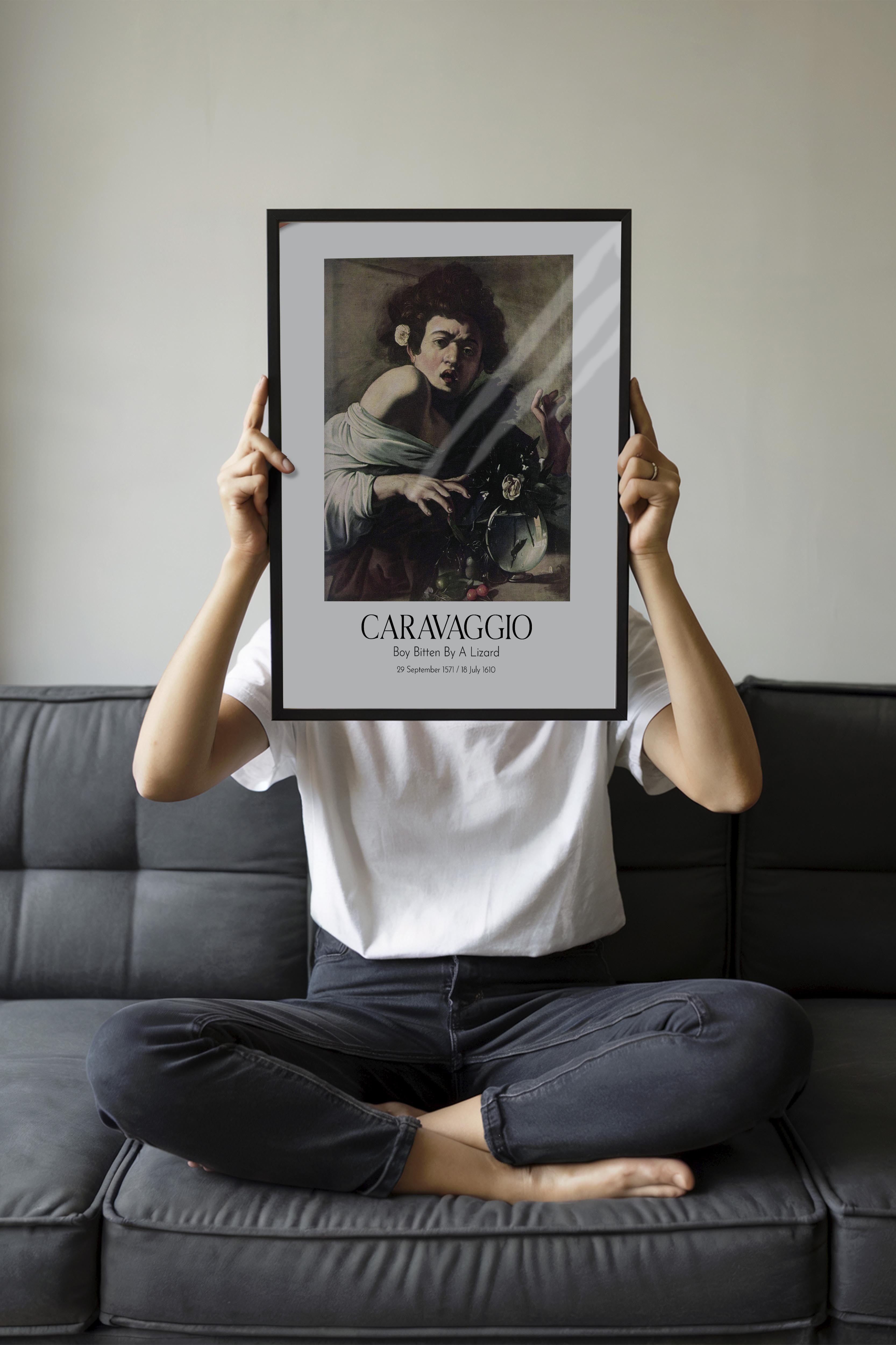 Caravaggio - Boy Bitten By A Lizard, Siyah Çerçeveli Tablo, Sanat Serisi NO:111628