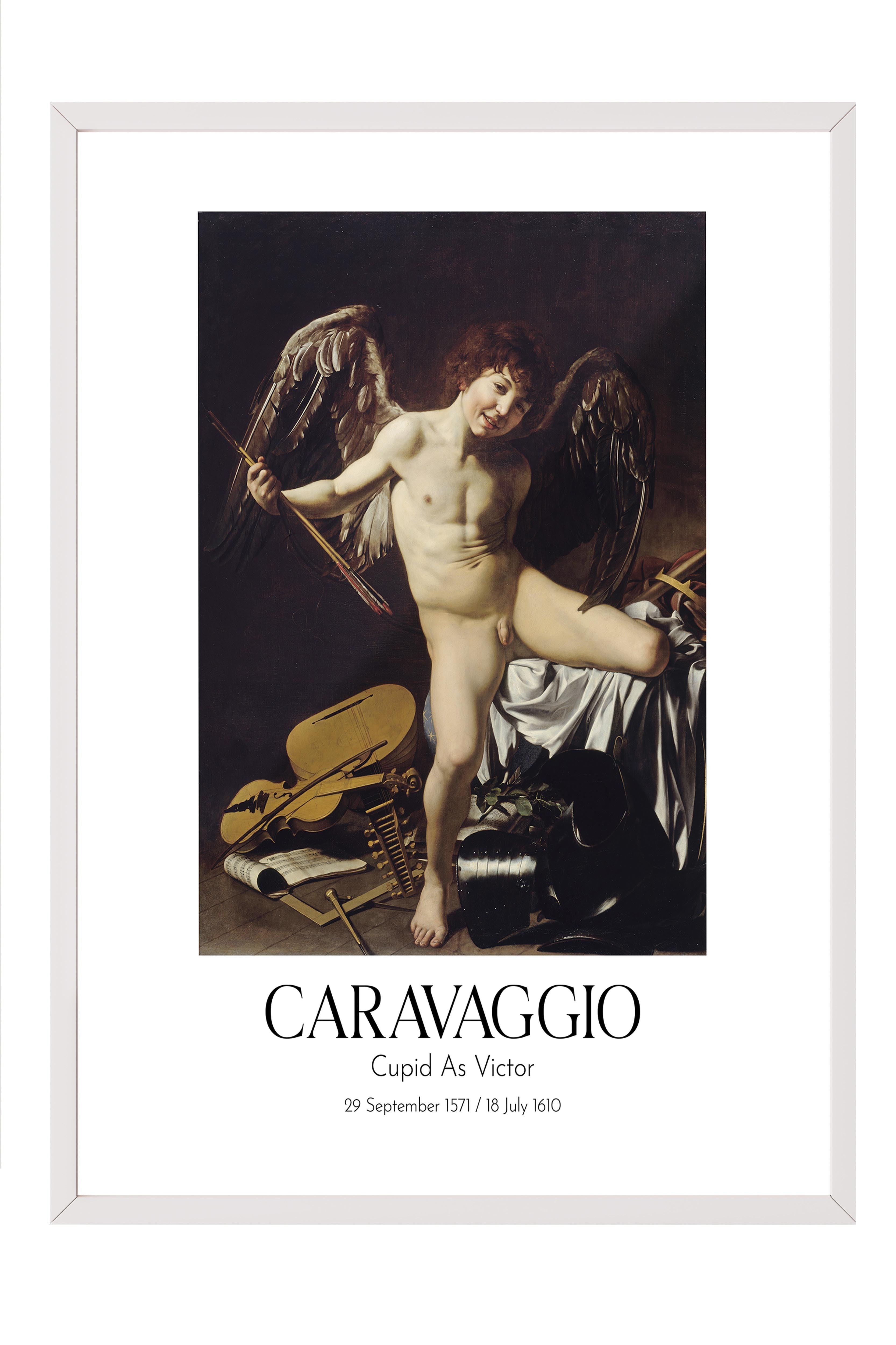 Caravaggio - Cupid As Victor, Beyaz Çerçeveli Tablo, Sanat Serisi NO:111629