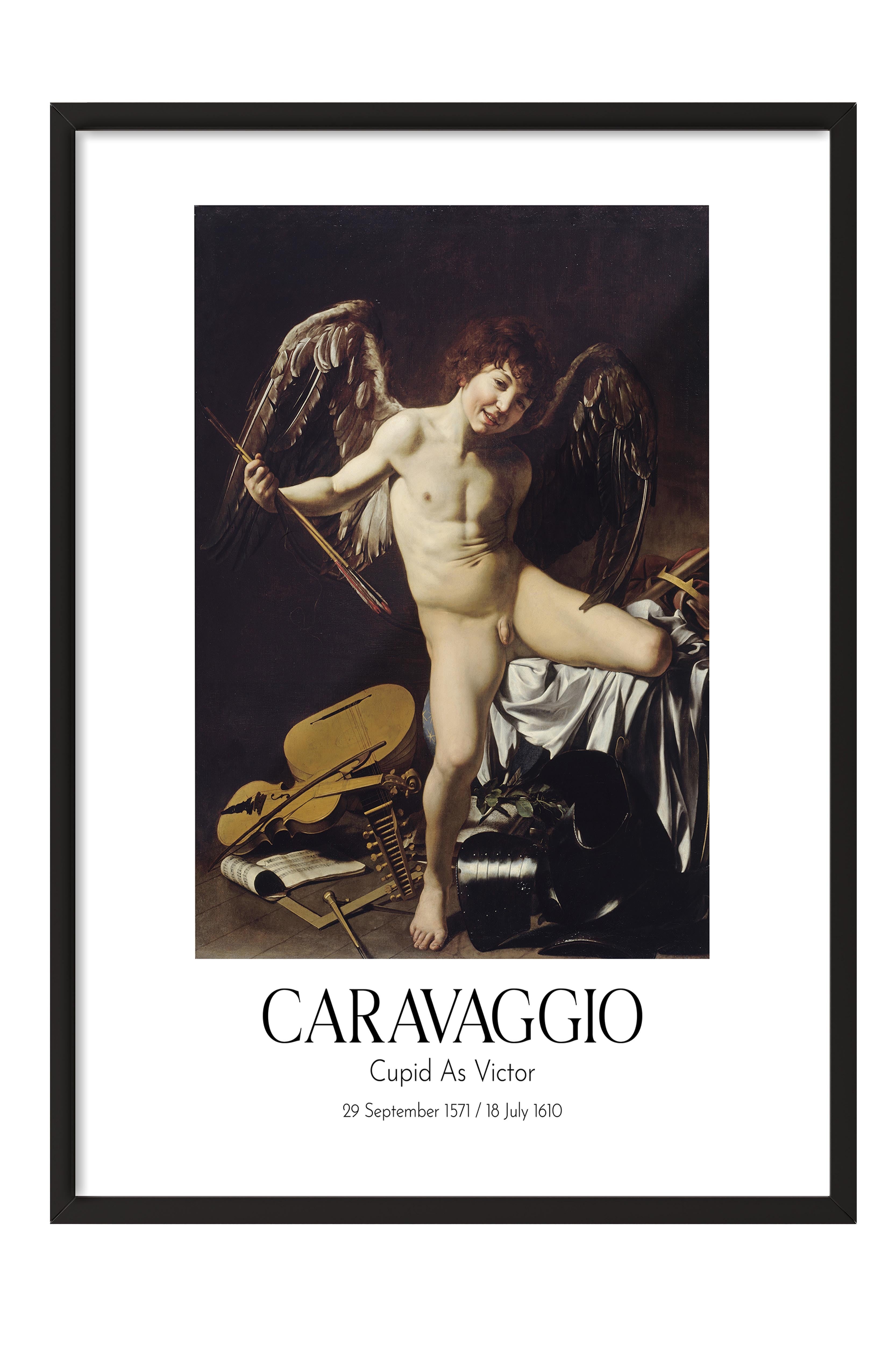 Caravaggio - Cupid As Victor, Siyah Çerçeveli Tablo, Sanat Serisi NO:111629