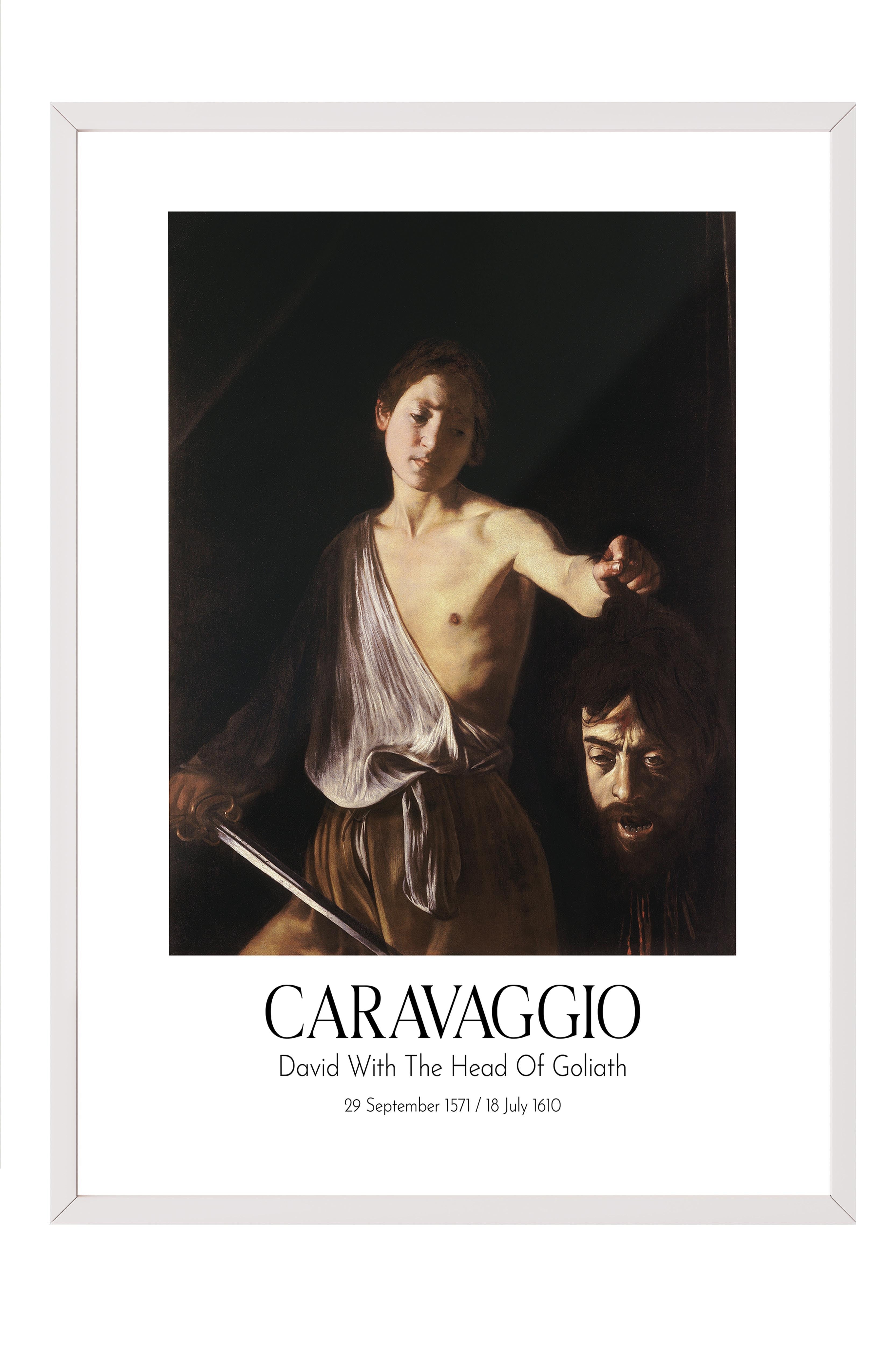 Caravaggio - David With The Head Of Goliath, Beyaz Çerçeveli Tablo, Sanat Serisi NO:111630
