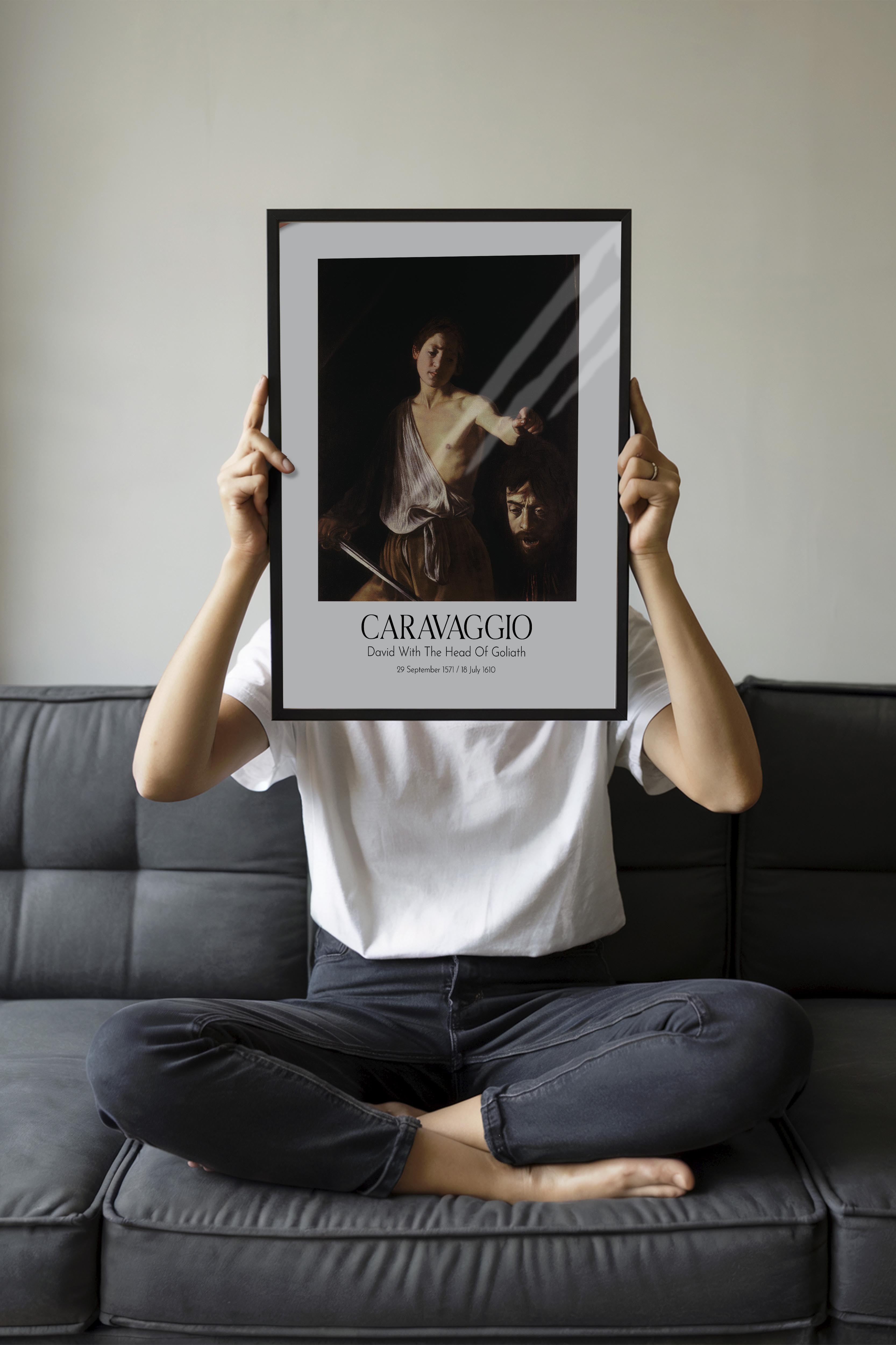 Caravaggio - David With The Head Of Goliath, Siyah Çerçeveli Tablo, Sanat Serisi NO:111630