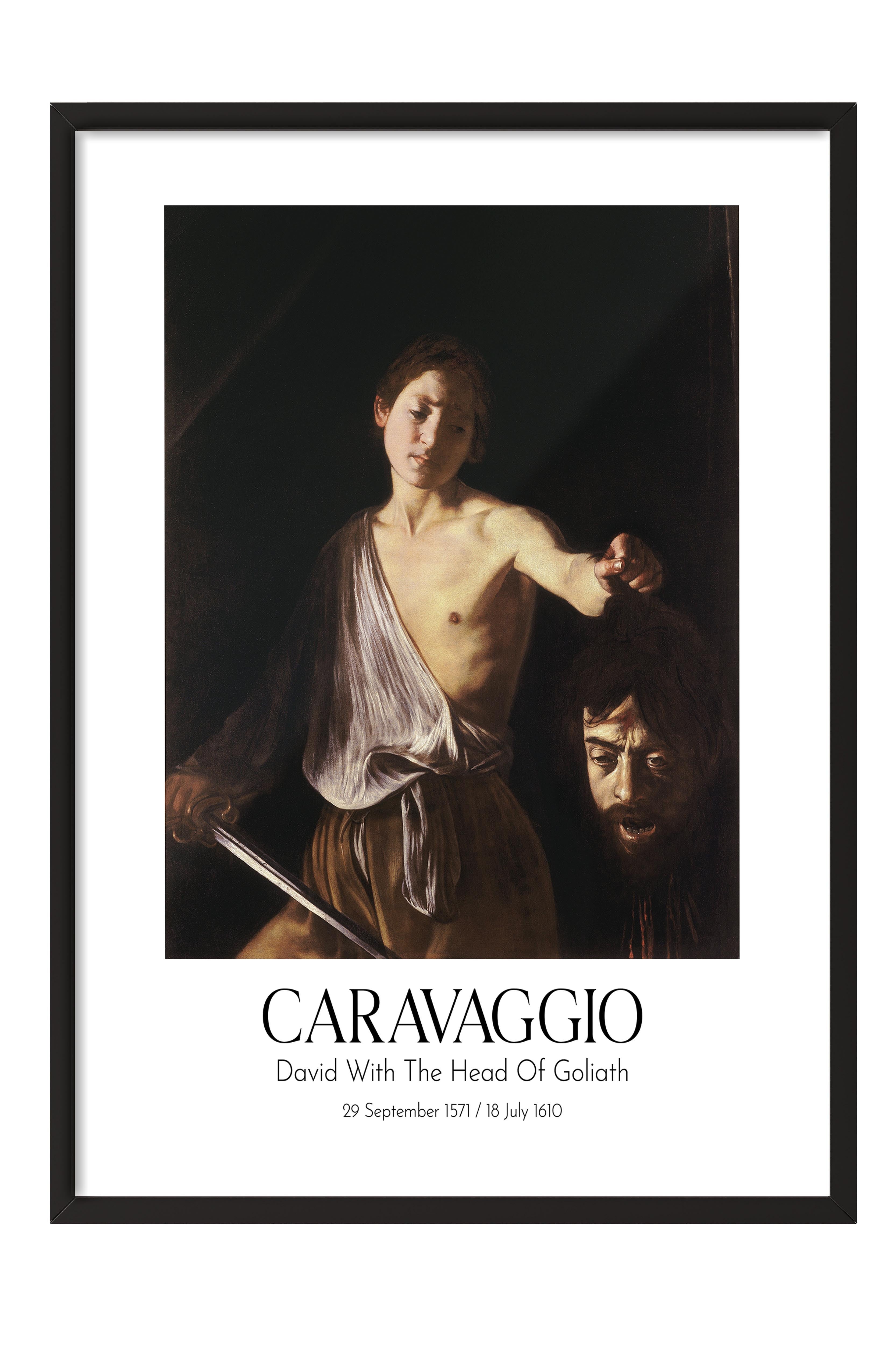 Caravaggio - David With The Head Of Goliath, Siyah Çerçeveli Tablo, Sanat Serisi NO:111630