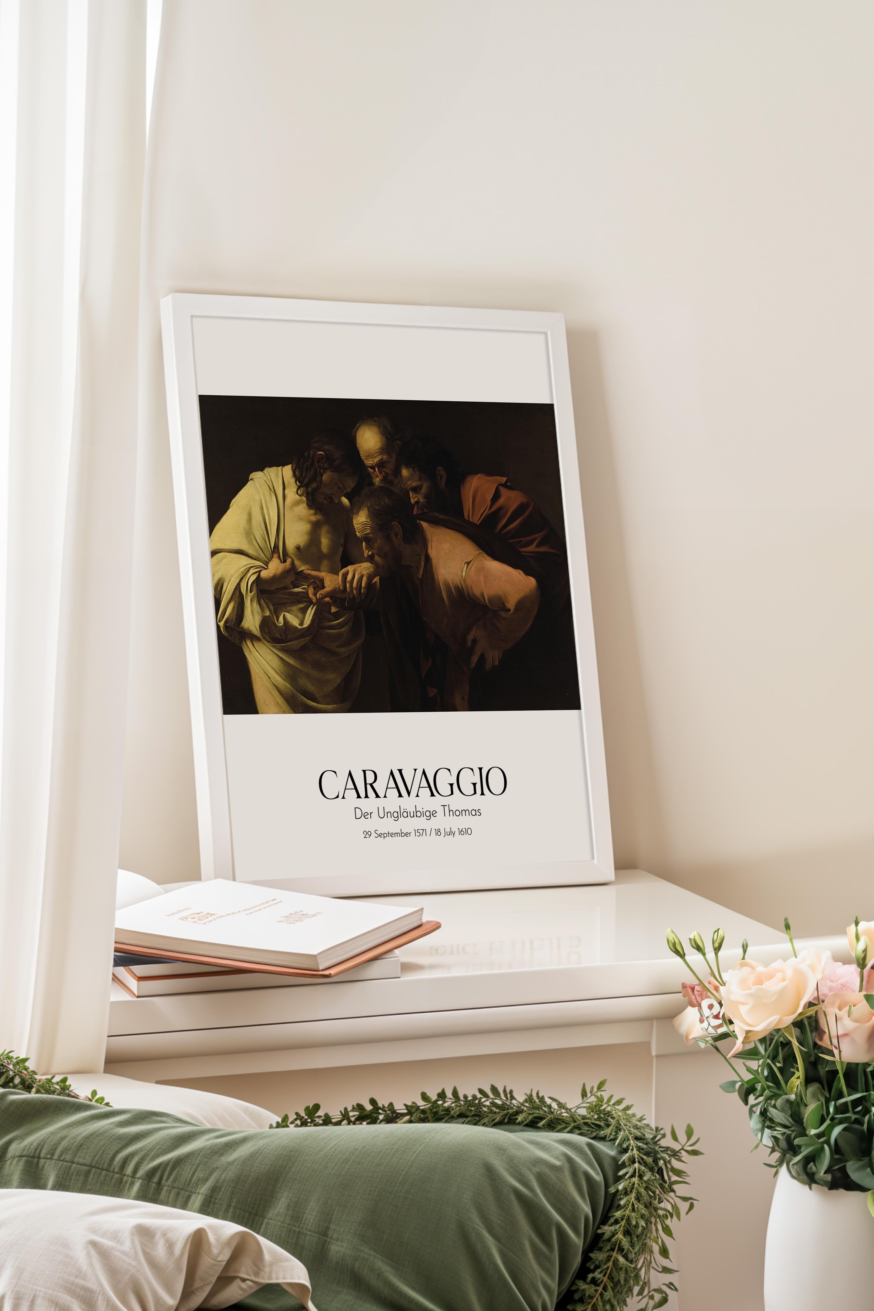 Caravaggio - Der Ungläubige Thomas, Beyaz Çerçeveli Tablo, Sanat Serisi NO:111632