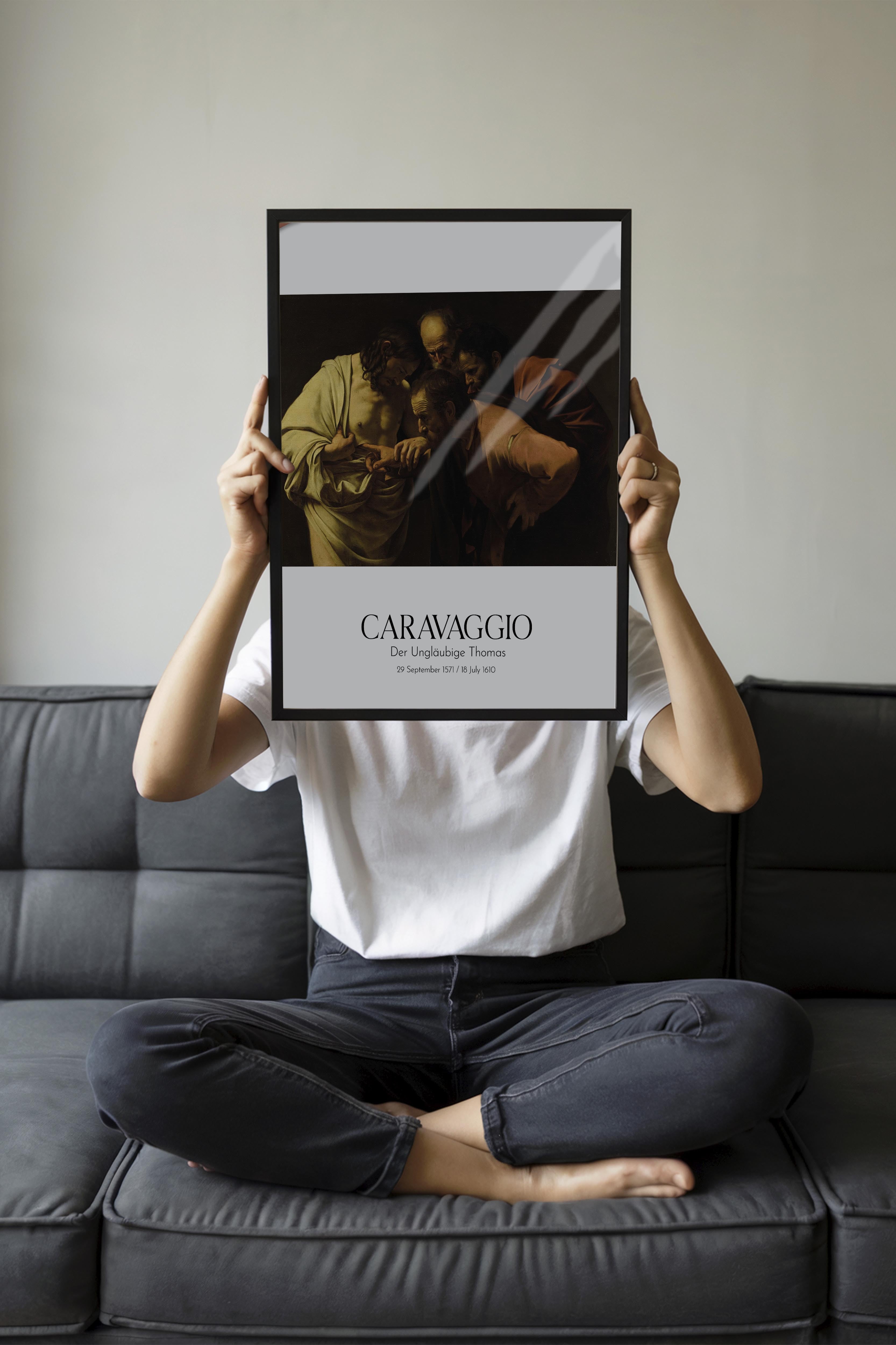 Caravaggio - Der Ungläubige Thomas, Siyah Çerçeveli Tablo, Sanat Serisi NO:111632